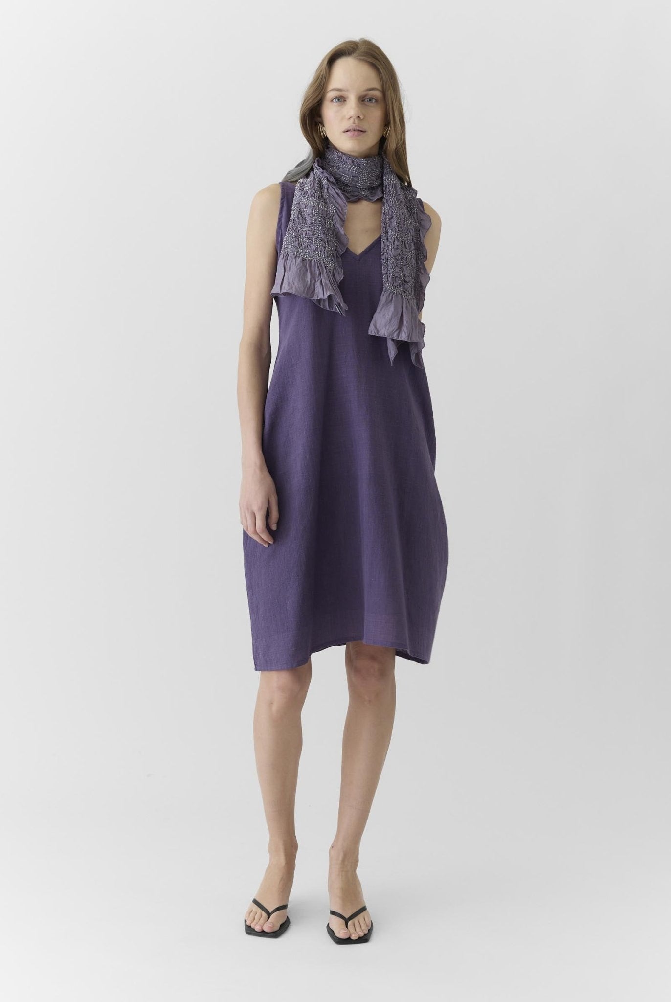 Women's V Neck Midi Dress - Plum Purple - CiceroniDressesMareen
