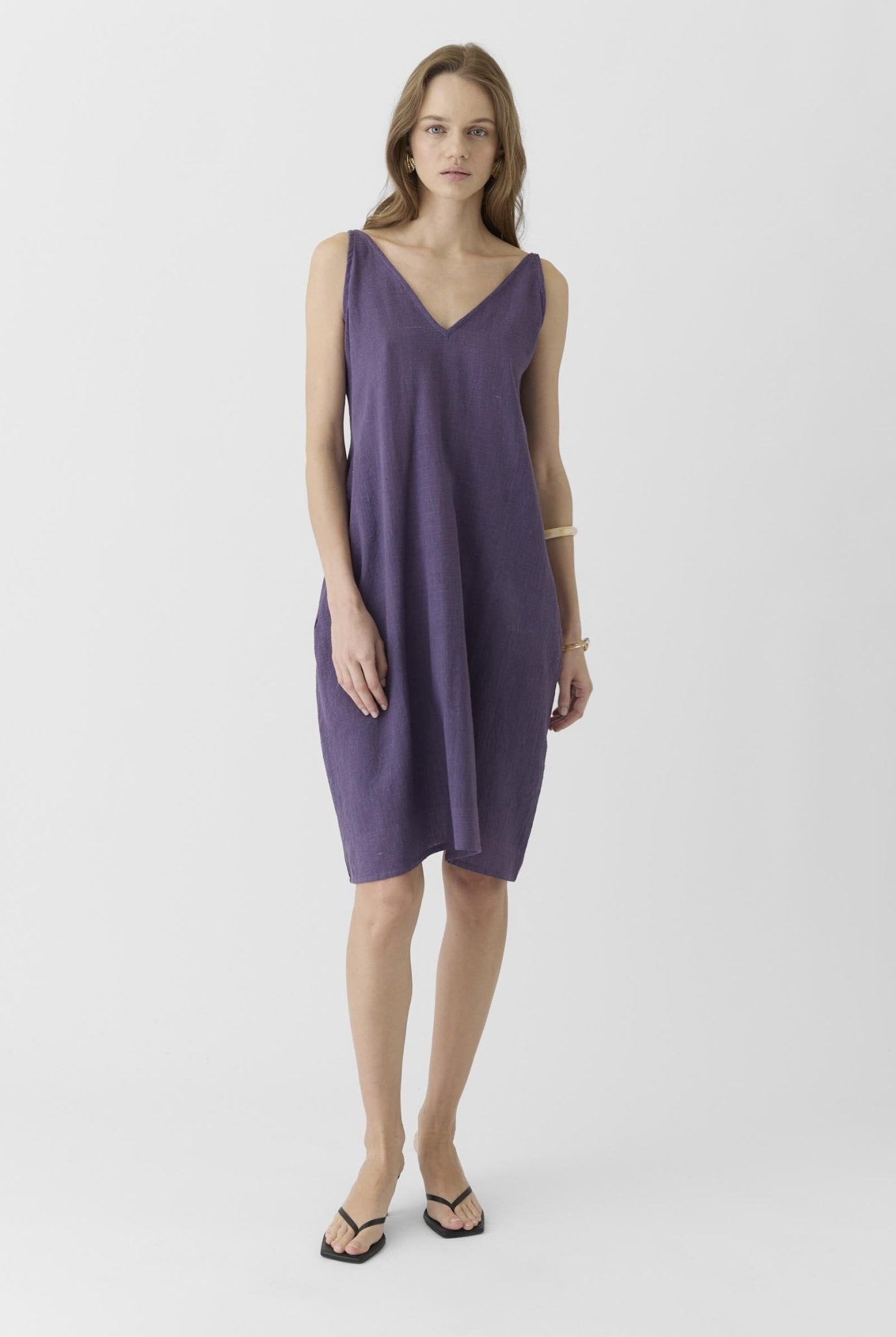 Women's V Neck Midi Dress - Plum Purple - CiceroniDressesMareen