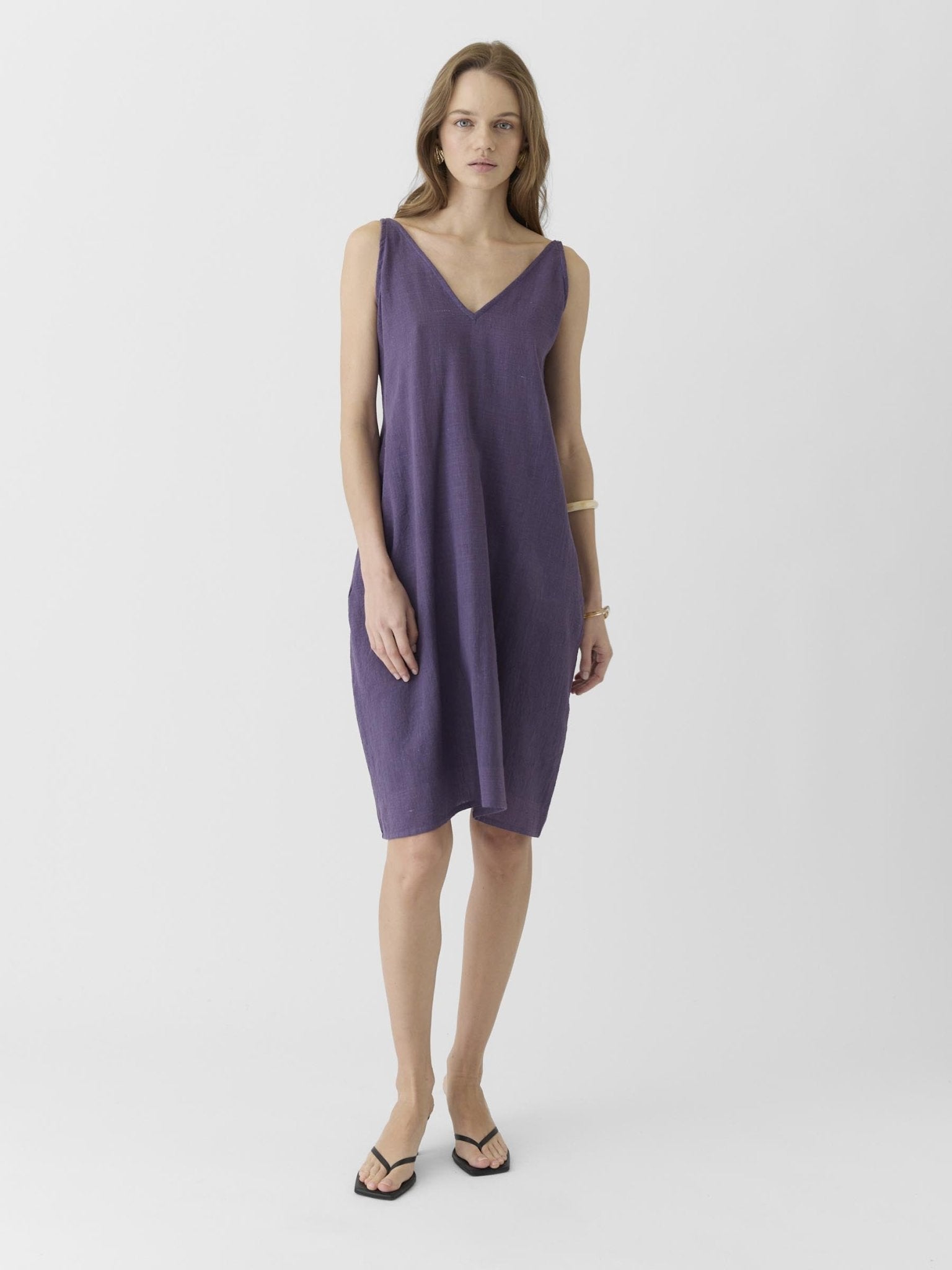 Women's V Neck Midi Dress - Plum Purple - CiceroniDressesMareen