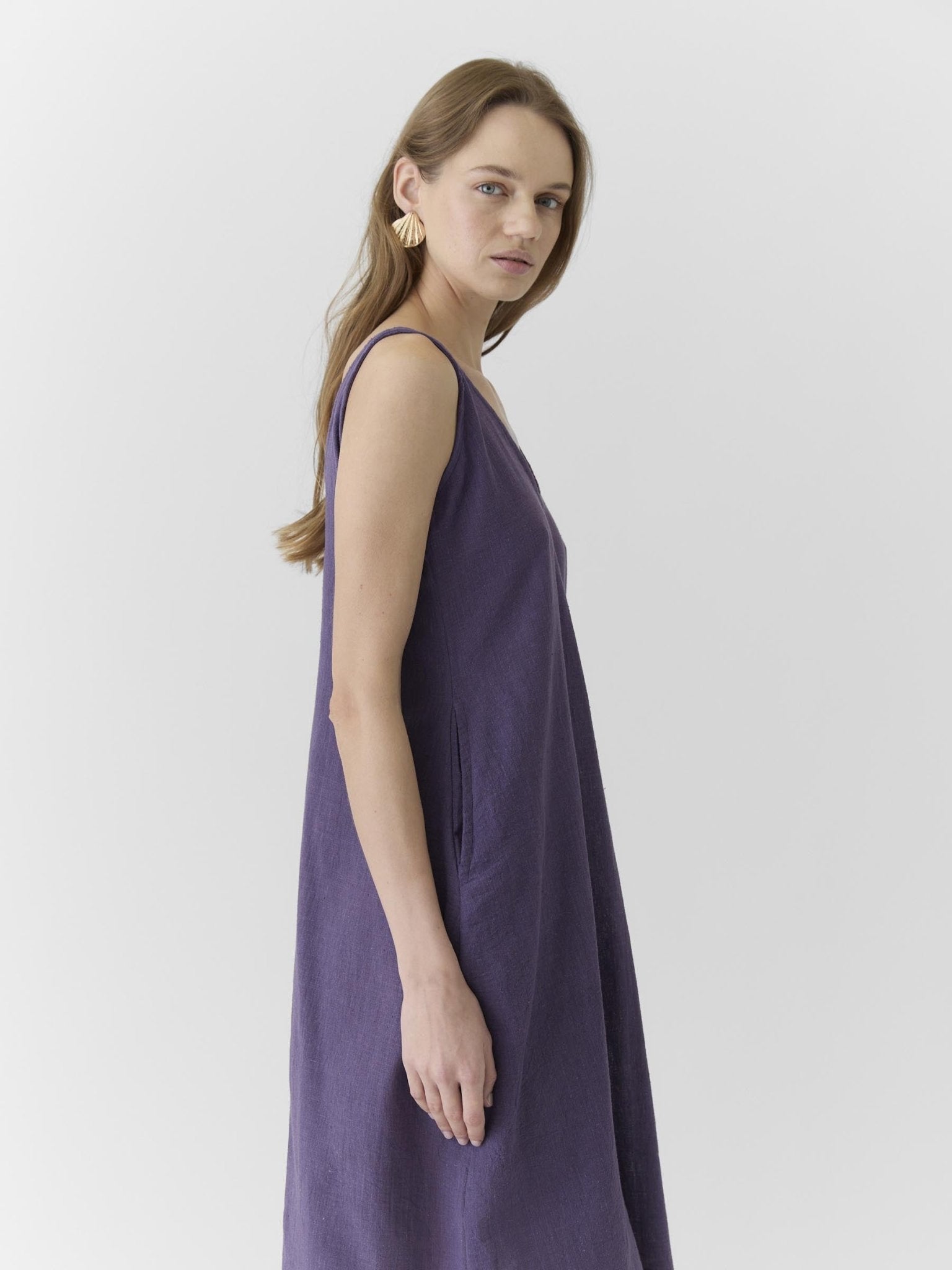 Women's V Neck Midi Dress - Plum Purple - CiceroniDressesMareen