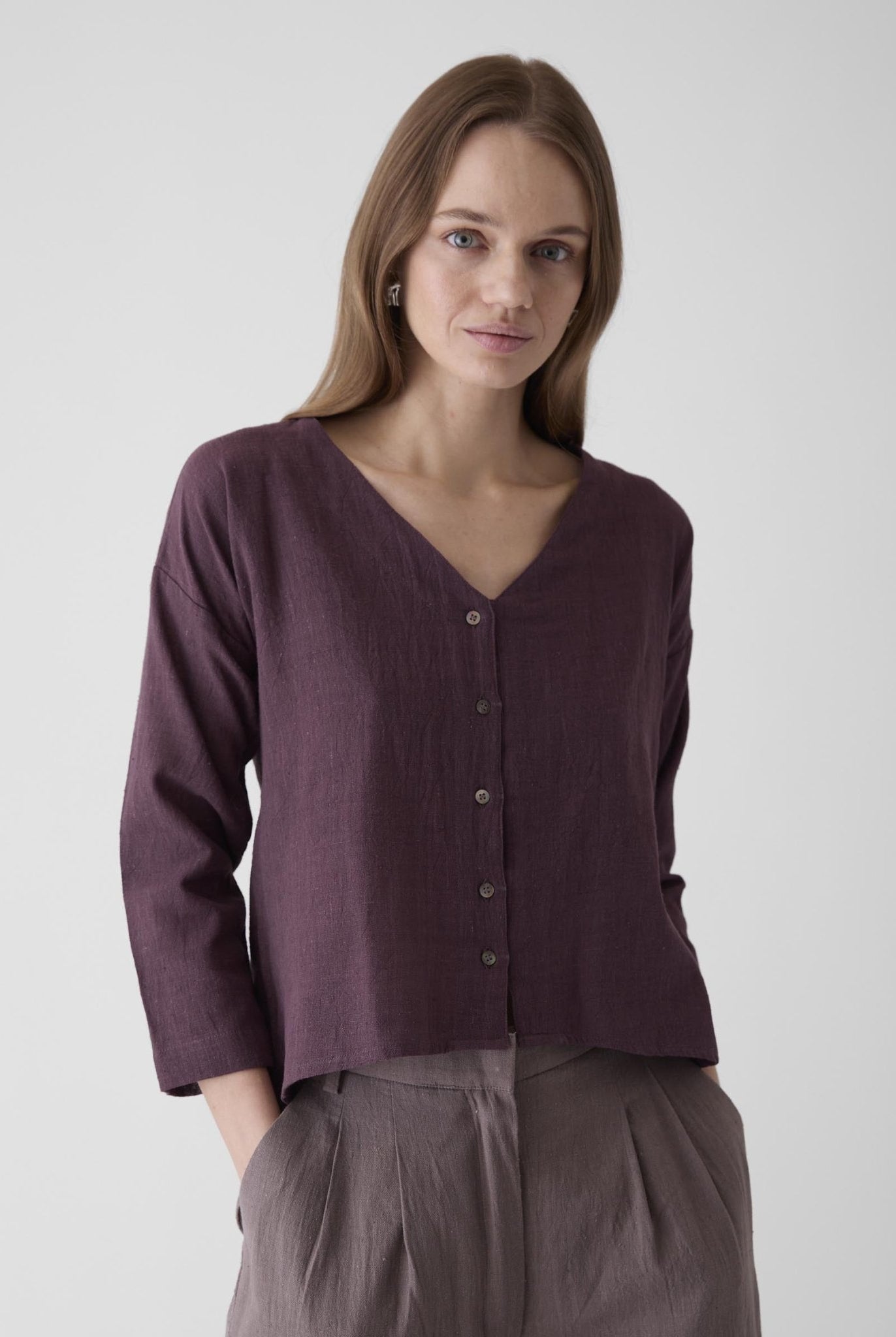 Women's V - Neck Shirt - Aubergine Purple - CiceroniWomen ShirtsMareen