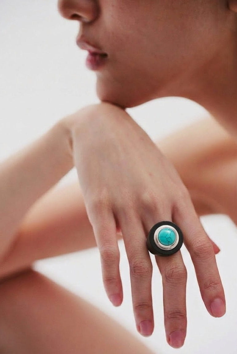 Wooden Turquoise Ring - CiceroniRingUnbent