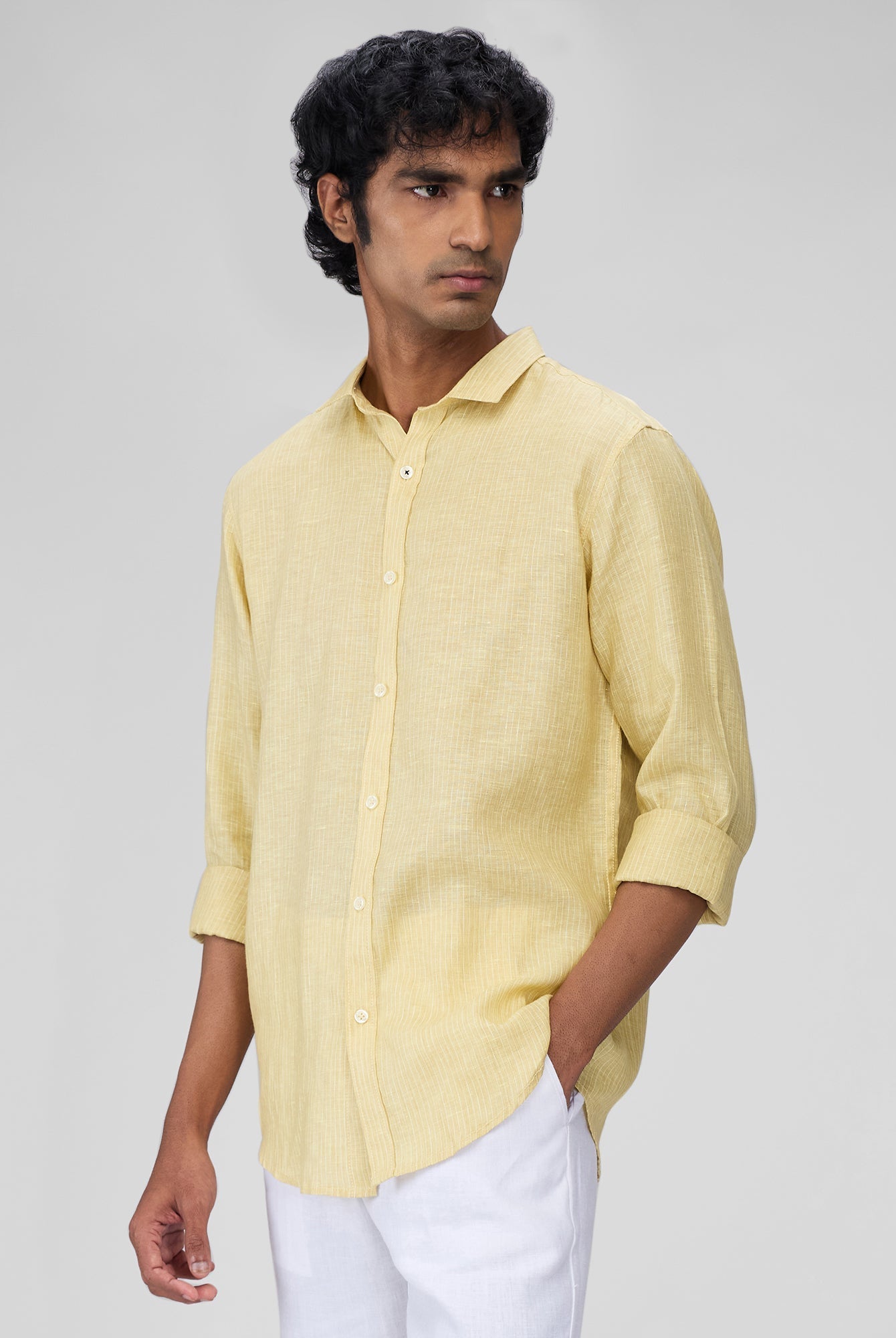 Yellow 100% Linen Stripes Shirt - CiceroniMen Shirtsbhrāta