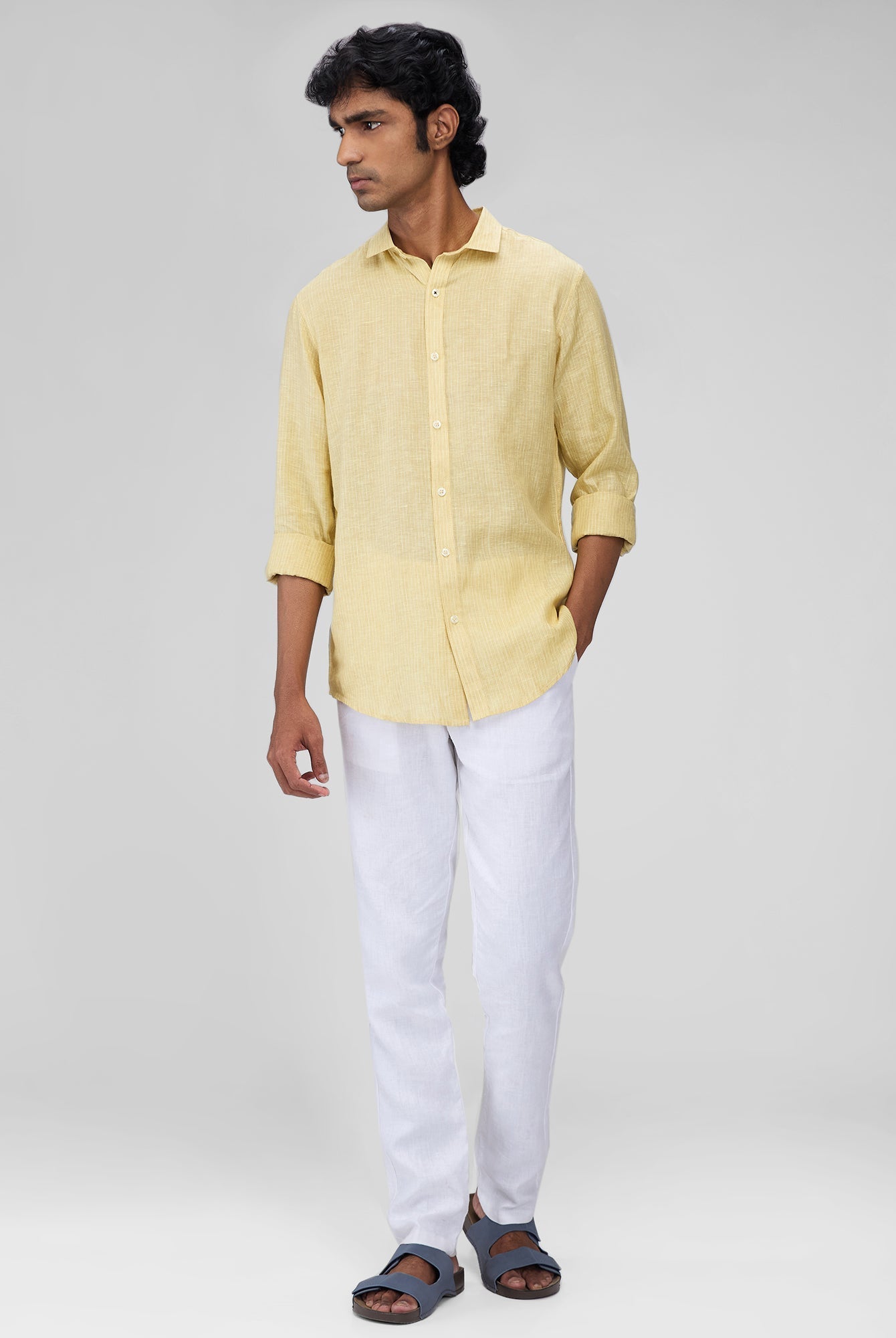 Yellow 100% Linen Stripes Shirt - CiceroniMen Shirtsbhrāta