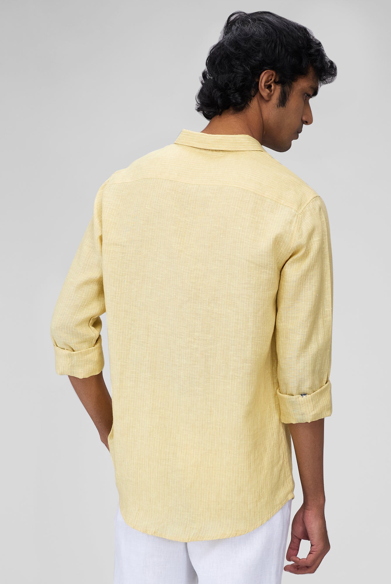 Yellow 100% Linen Stripes Shirt - CiceroniMen Shirtsbhrāta