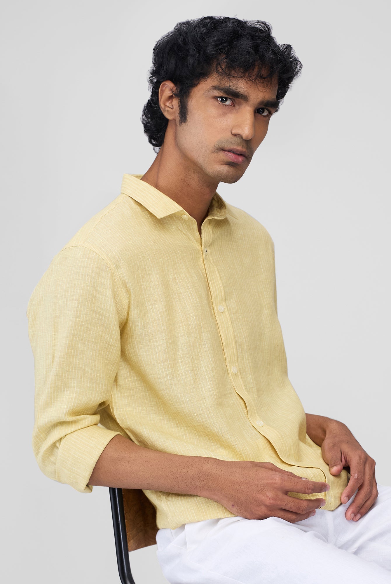 Yellow 100% Linen Stripes Shirt - CiceroniMen Shirtsbhrāta