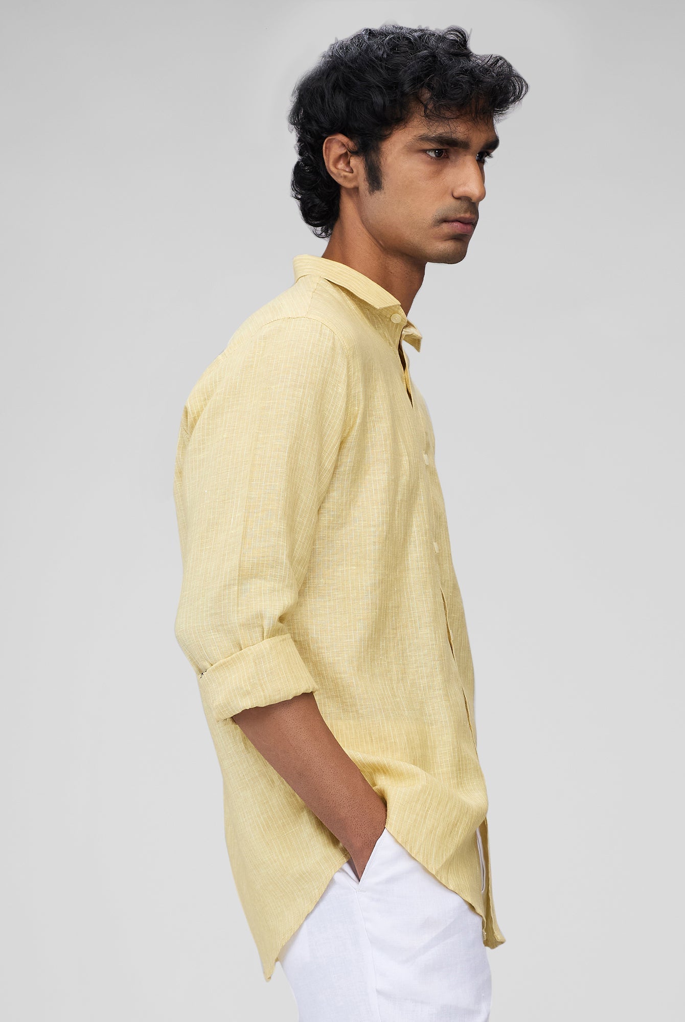 Yellow 100% Linen Stripes Shirt - CiceroniMen Shirtsbhrāta