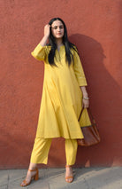 Yellow A line Cotton Kurta with Panels and Yellow Pyjama - CiceroniKurta Set, Everyday WearHouse of Moxa