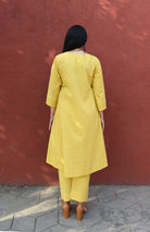 Yellow A line Cotton Kurta with Panels and Yellow Pyjama - CiceroniKurta Set, Everyday WearHouse of Moxa