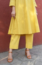 Yellow A line Cotton Kurta with Panels and Yellow Pyjama - CiceroniKurta Set, Everyday WearHouse of Moxa