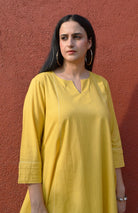 Yellow A line Cotton Kurta with Panels and Yellow Pyjama - CiceroniKurta Set, Everyday WearHouse of Moxa
