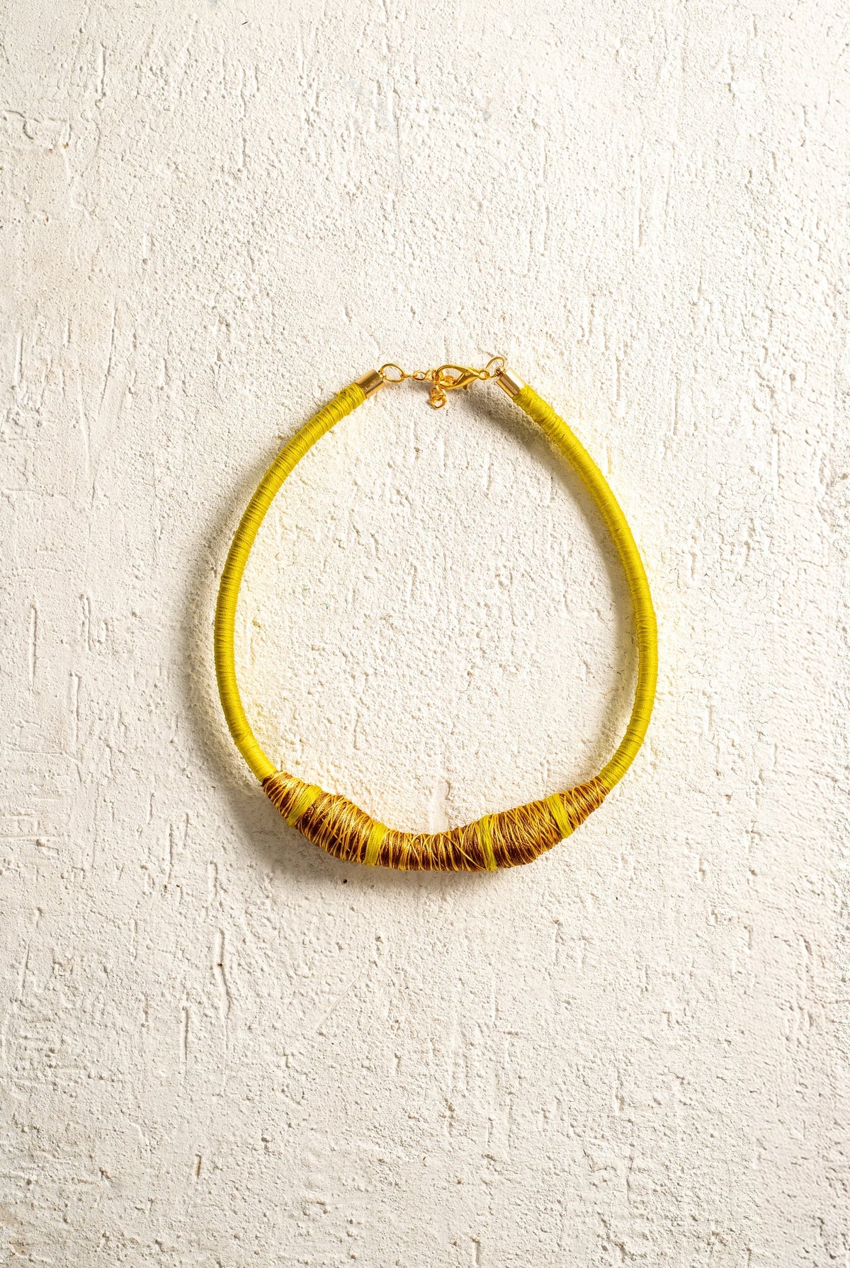Yellow Cord Necklace with Bronze Wrapped Bib - CiceroniNeckpieceBoundless by Shilpi