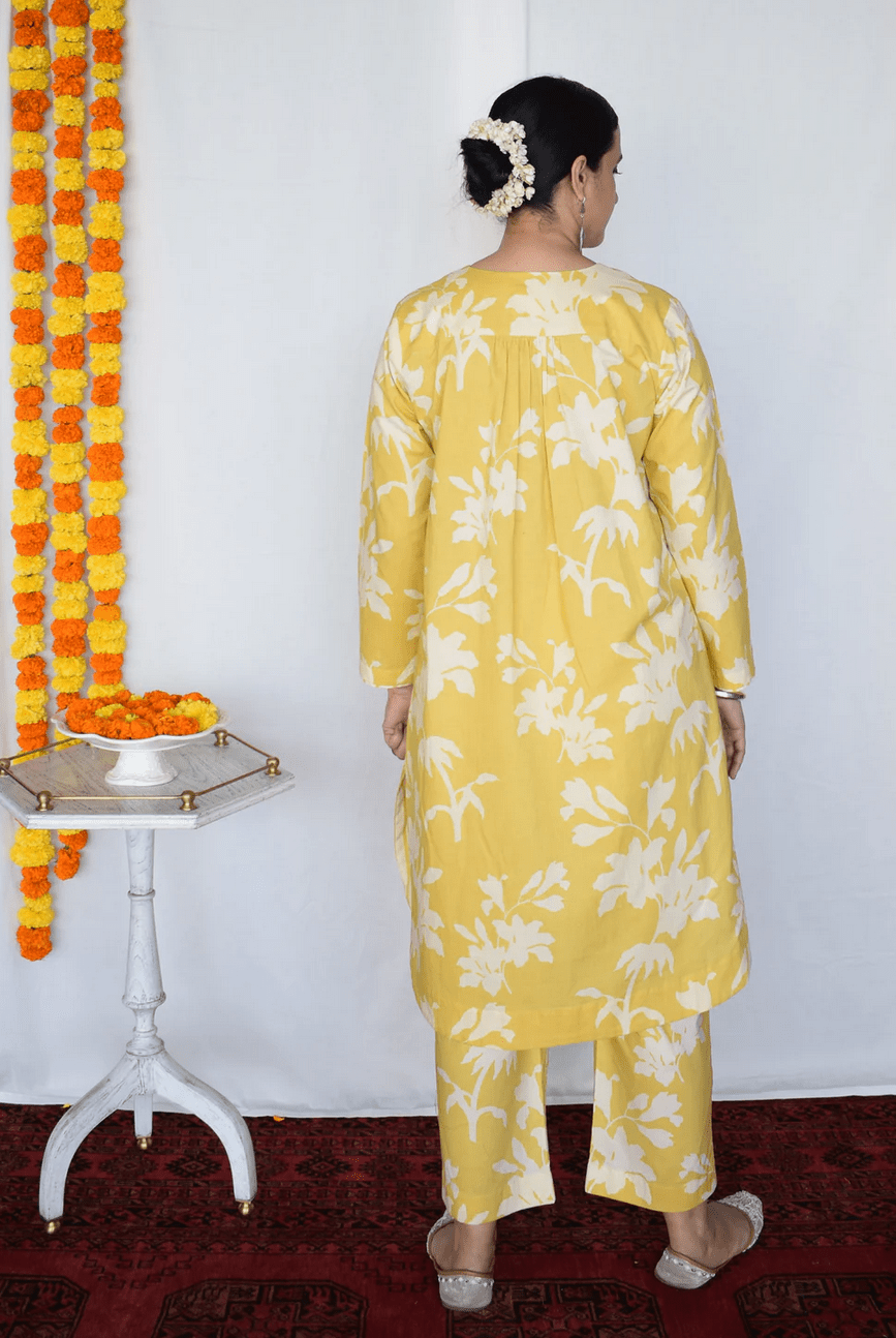 Yellow Floral Co - ord Set - CiceroniKurta Set, Everyday WearHouse of Moxa