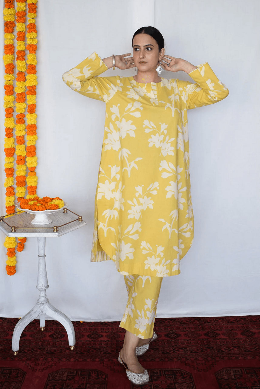 Yellow Floral Co - ord Set - CiceroniKurta Set, Everyday WearHouse of Moxa