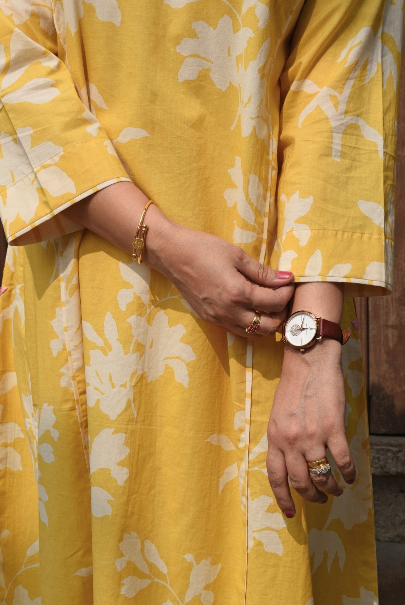 Yellow Floral Paneled Kurta with Striped Pajama - CiceroniKurta Set, Everyday WearHouse of Moxa