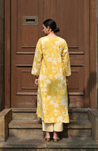 Yellow Floral Paneled Kurta with Striped Pajama - CiceroniKurta Set, Everyday WearHouse of Moxa