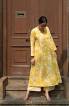 Yellow Floral Paneled Kurta with Striped Pajama - CiceroniKurta Set, Everyday WearHouse of Moxa