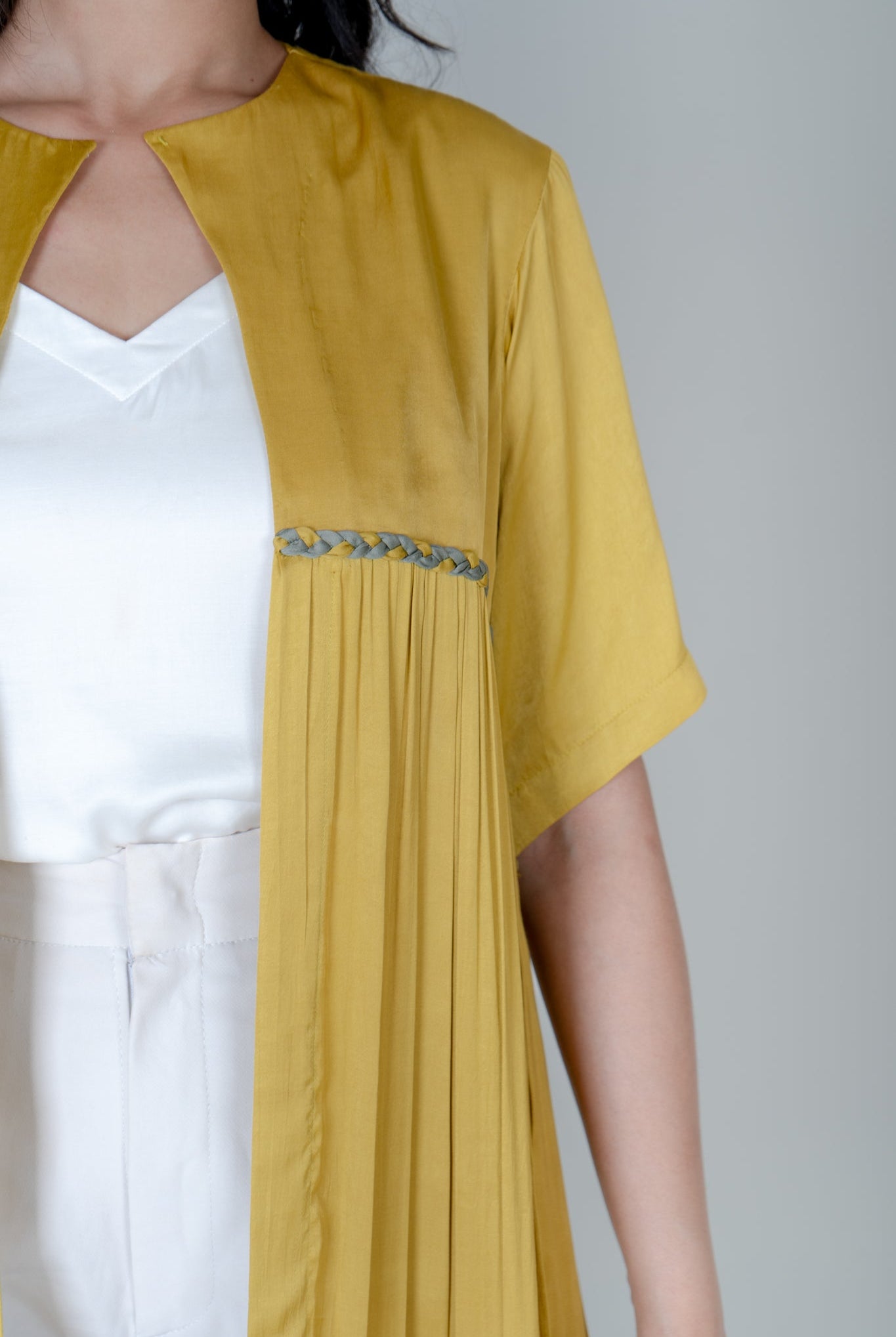 Yellow - Green Braided Gather Long Cape - CiceroniCapeNeora