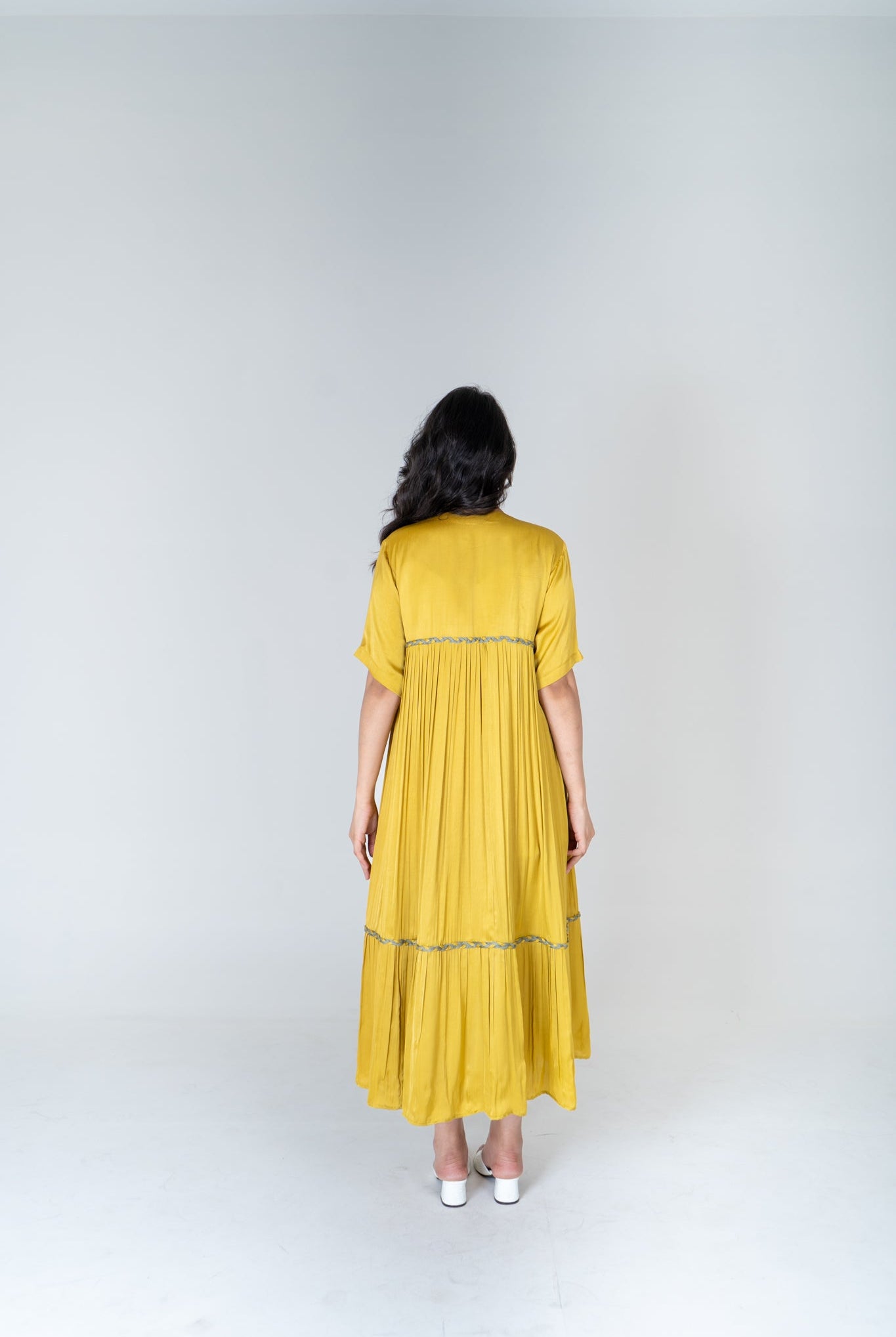 Yellow - Green Braided Gather Long Cape - CiceroniCapeNeora