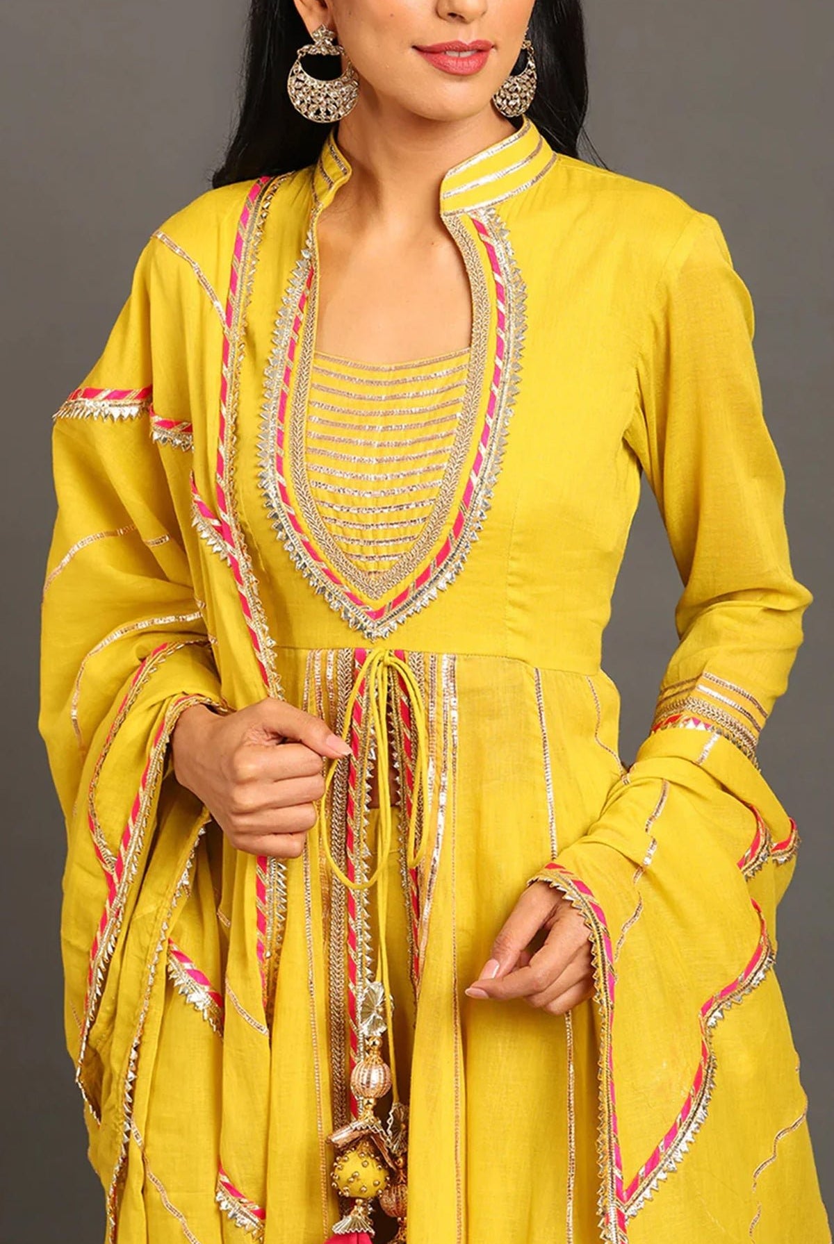Yellow Jodha Anarkali Sharara Set - CiceroniKurta Set, Festive WearOmaana