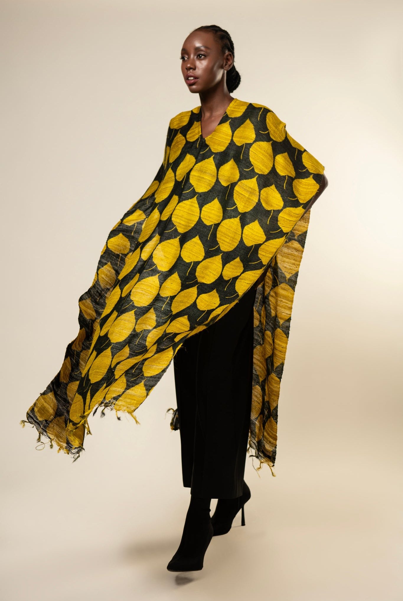 Yellow Leaf Tussar Peace Silk 3 in 1 Cape - CiceroniCapeAeshaane