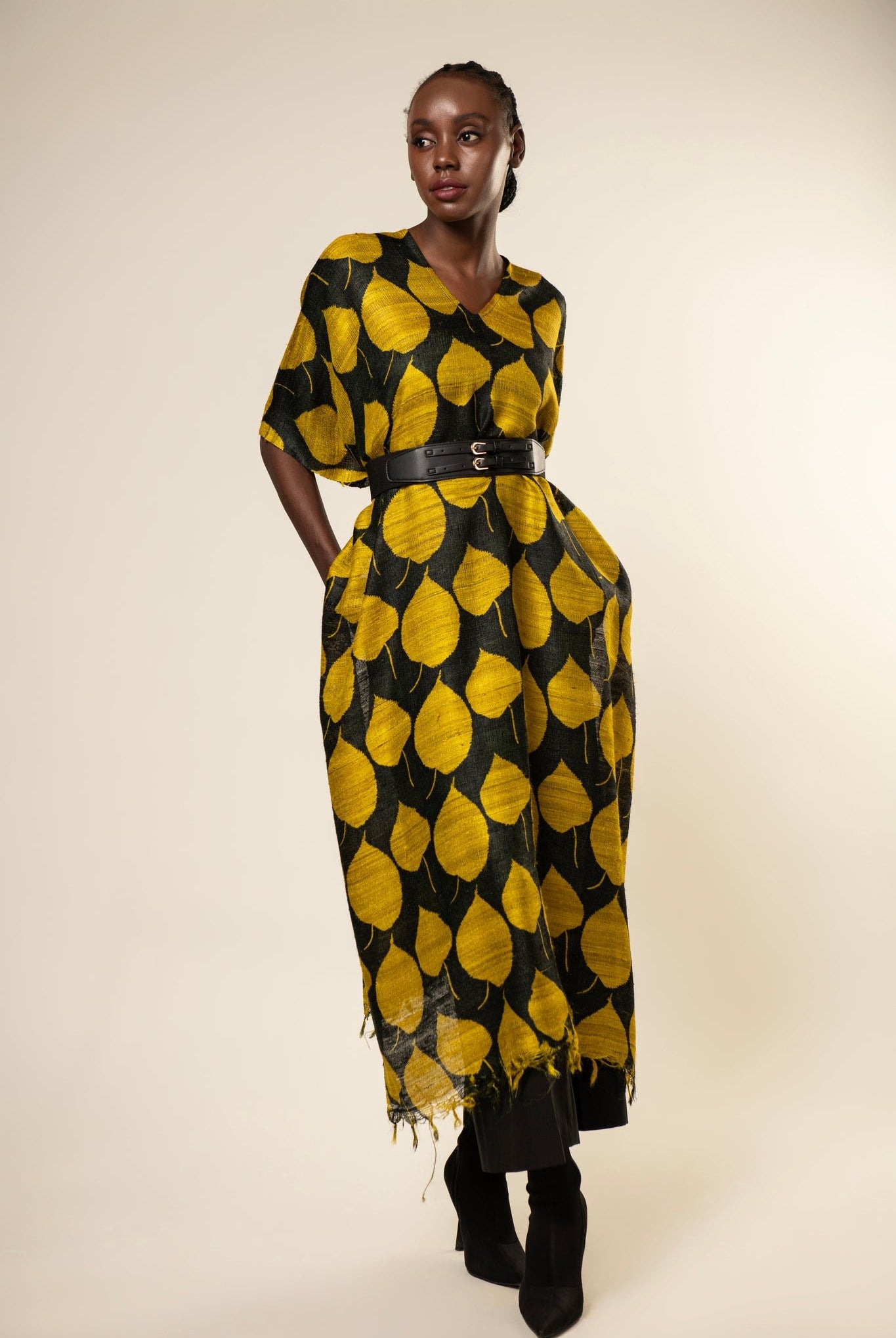 Yellow Leaf Tussar Peace Silk 3 in 1 Cape - CiceroniCapeAeshaane
