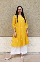 Yellow Polka Dot Jamdani Phiran with White Pyjama - CiceroniKurta Set, Everyday WearHouse of Moxa