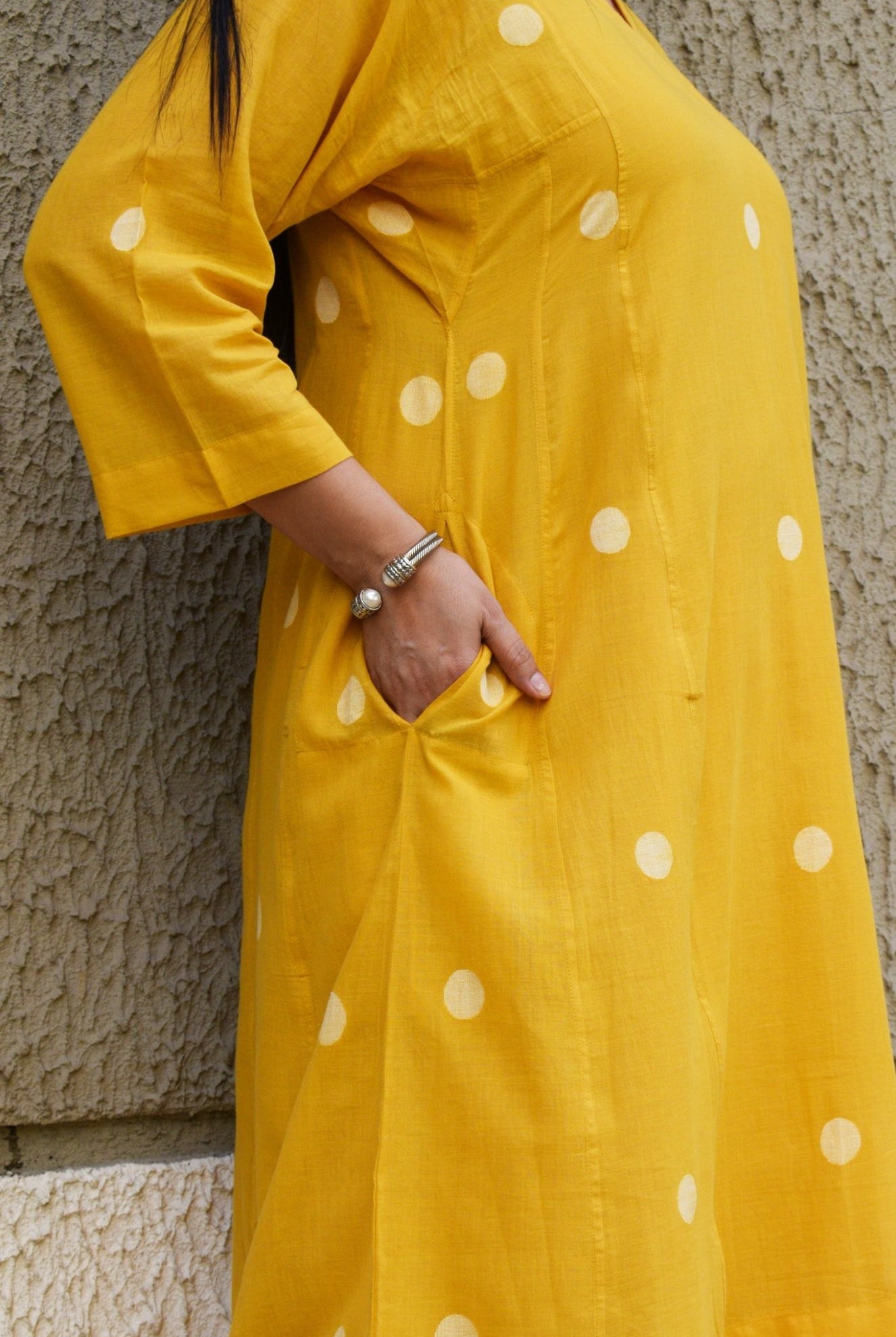 Yellow Polka Dot Jamdani Phiran with White Pyjama - CiceroniKurta Set, Everyday WearHouse of Moxa