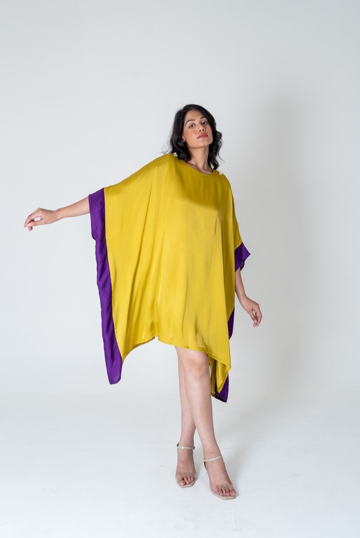 Yellow - Purple Short Kaftan Dress - CiceroniDressesNeora
