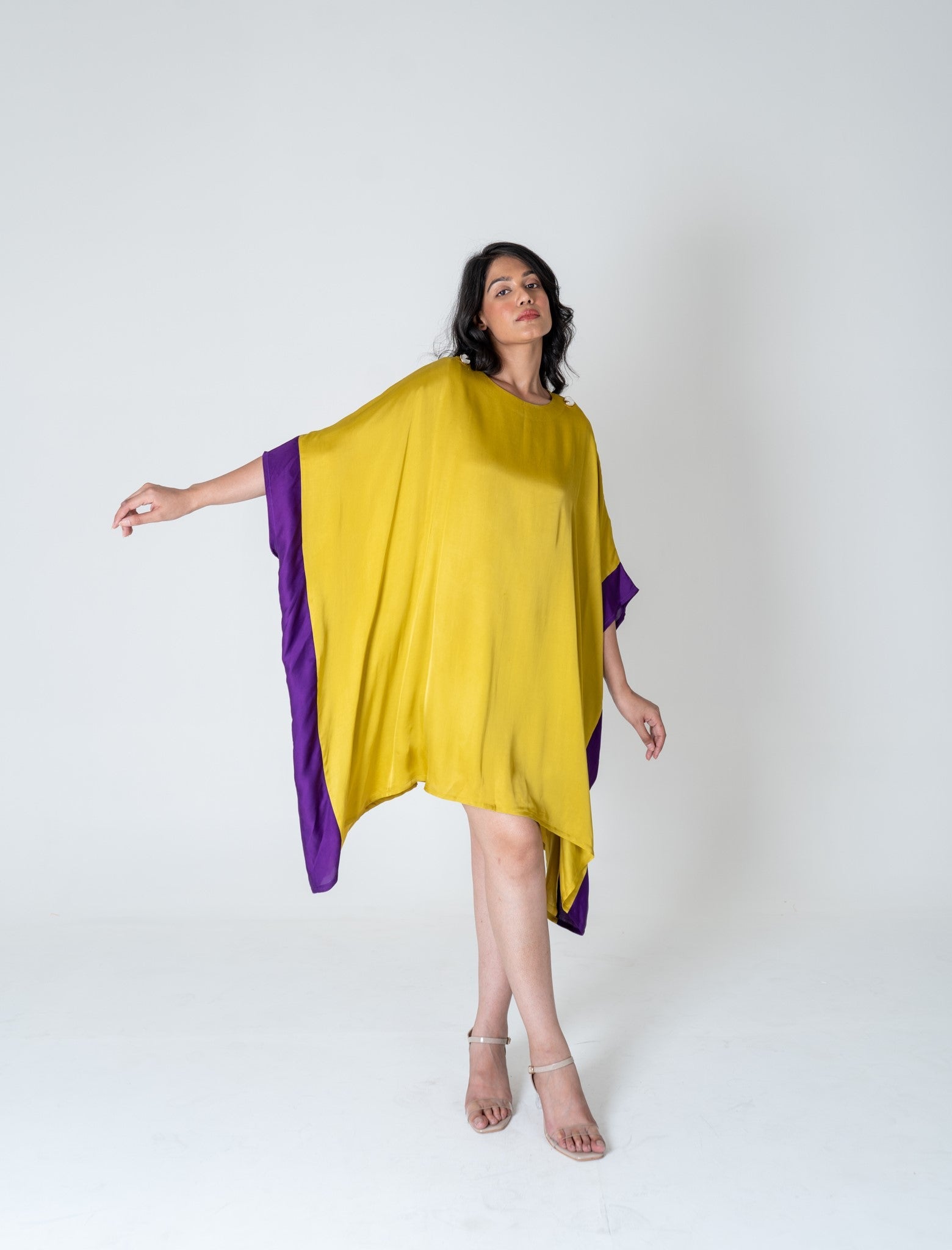 Yellow - Purple Short Kaftan Dress - CiceroniDressesNeora