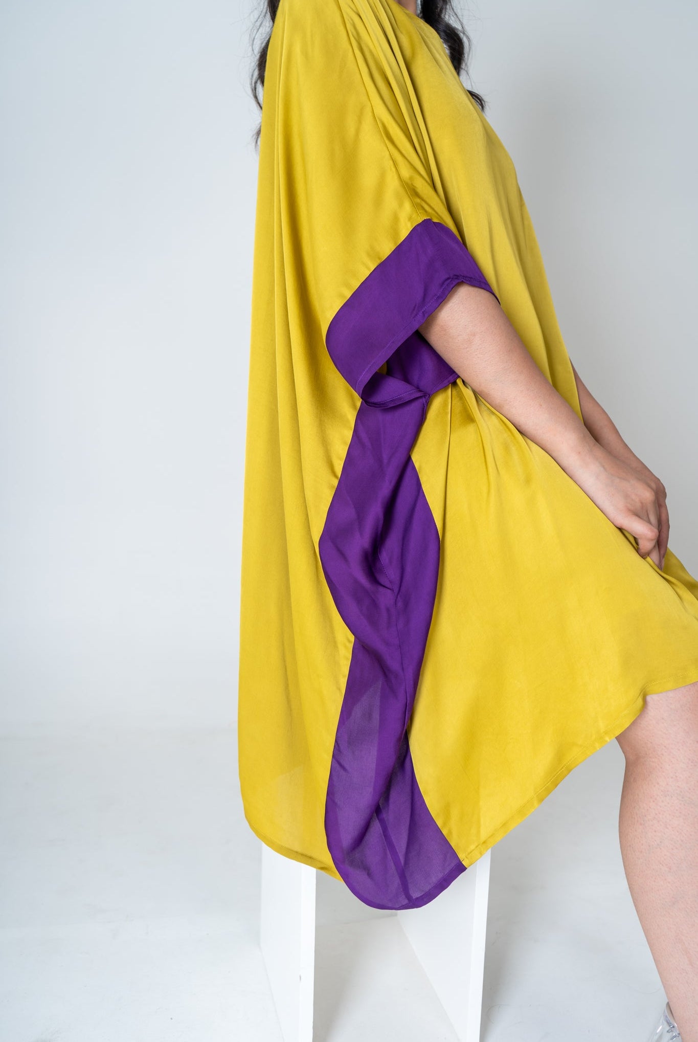 Yellow - Purple Short Kaftan Dress - CiceroniDressesNeora