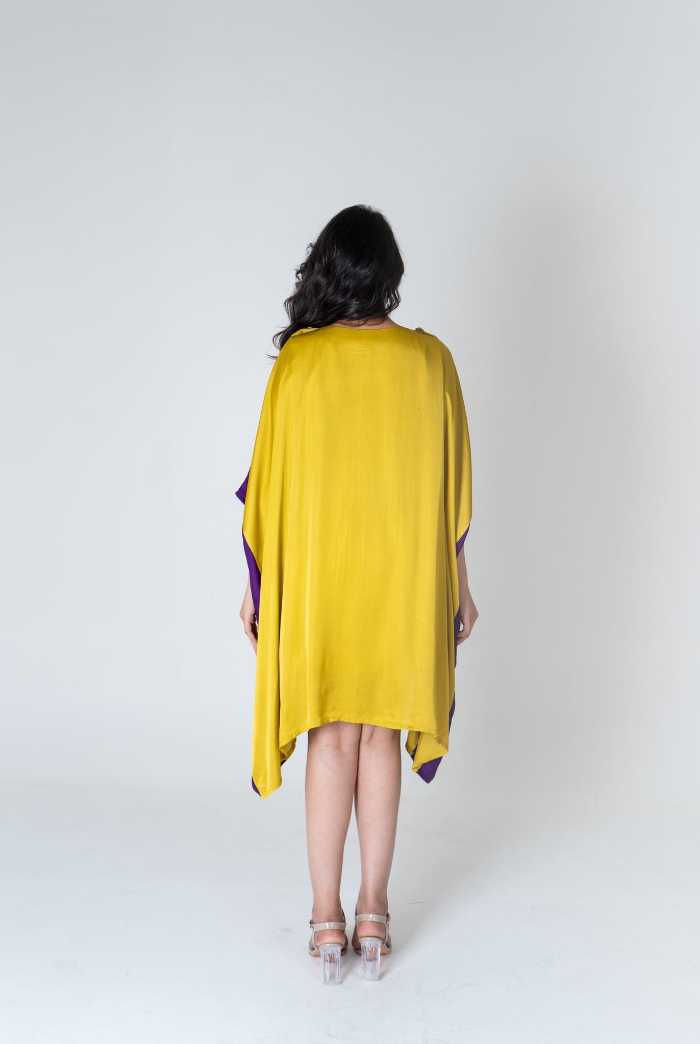 Yellow - Purple Short Kaftan Dress - CiceroniDressesNeora