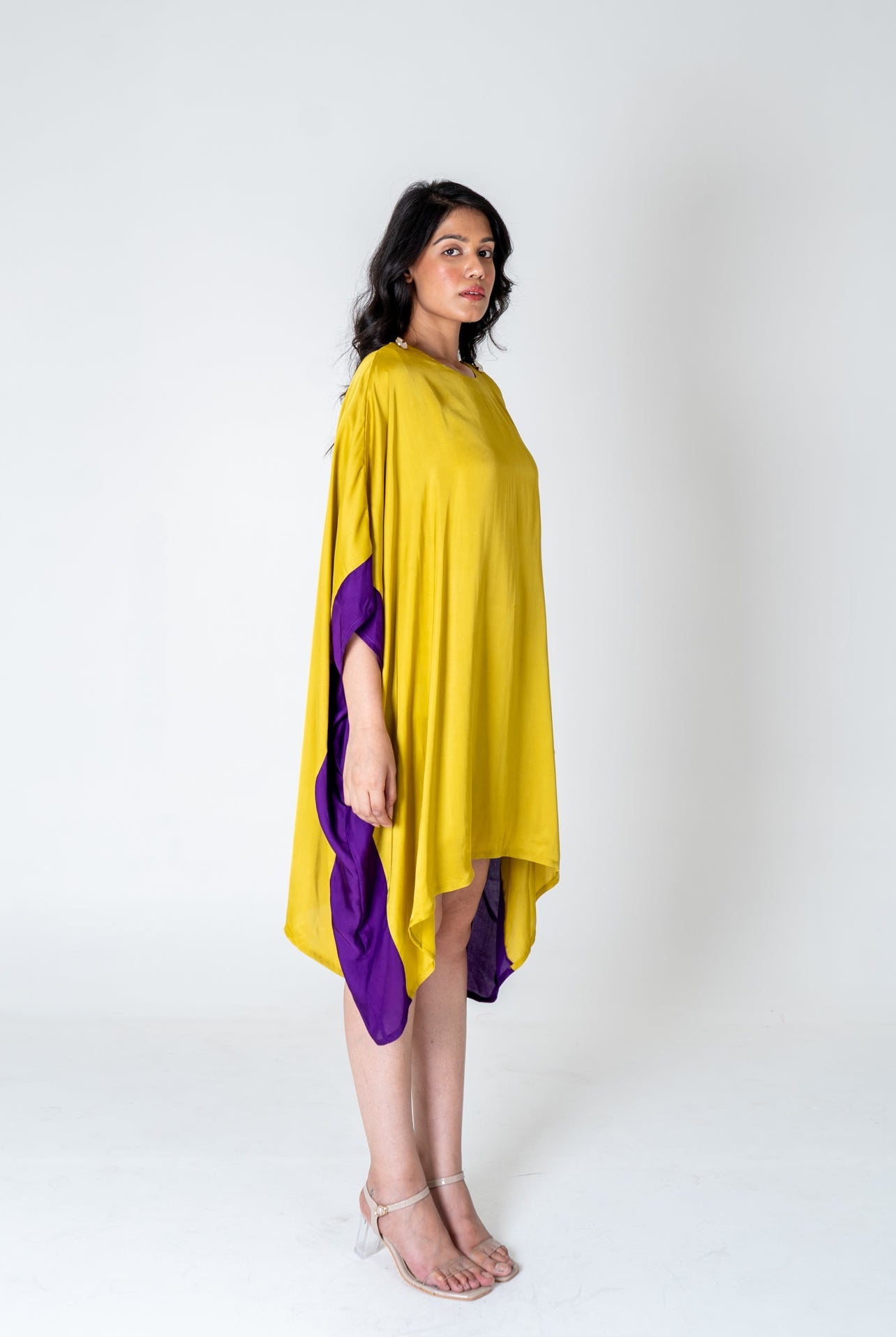 Yellow - Purple Short Kaftan Dress - CiceroniDressesNeora
