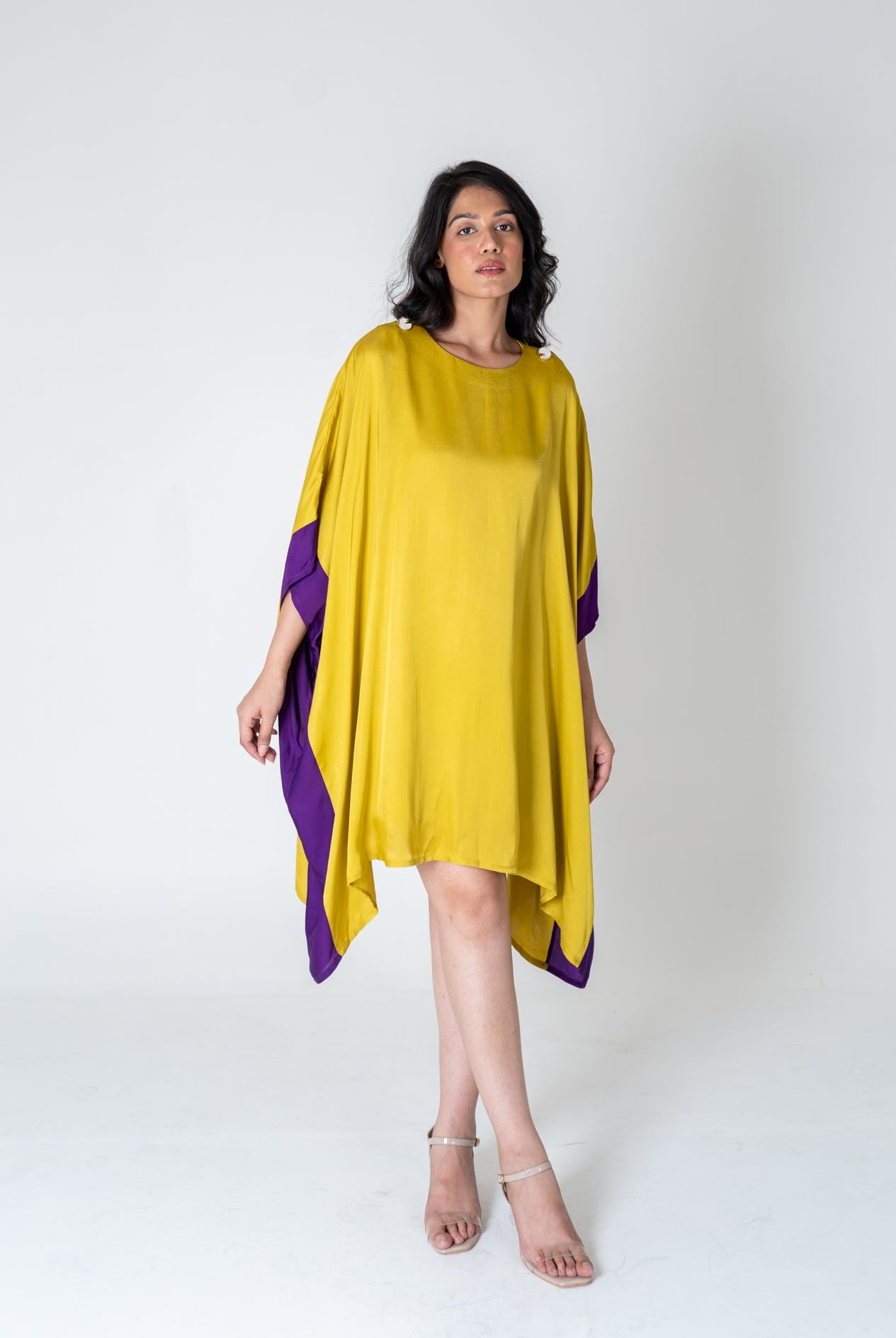 Yellow - Purple Short Kaftan Dress - CiceroniDressesNeora