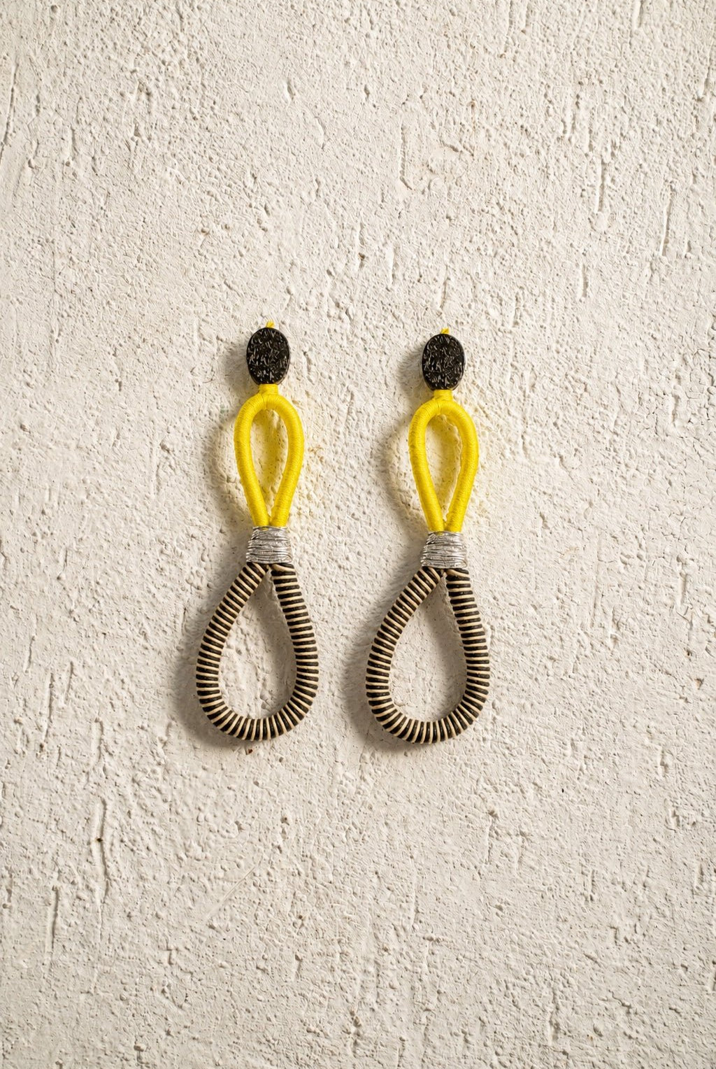 Yellow Thread & Coiled Brass Drop Earrings - CiceroniEarringsBoundless by Shilpi
