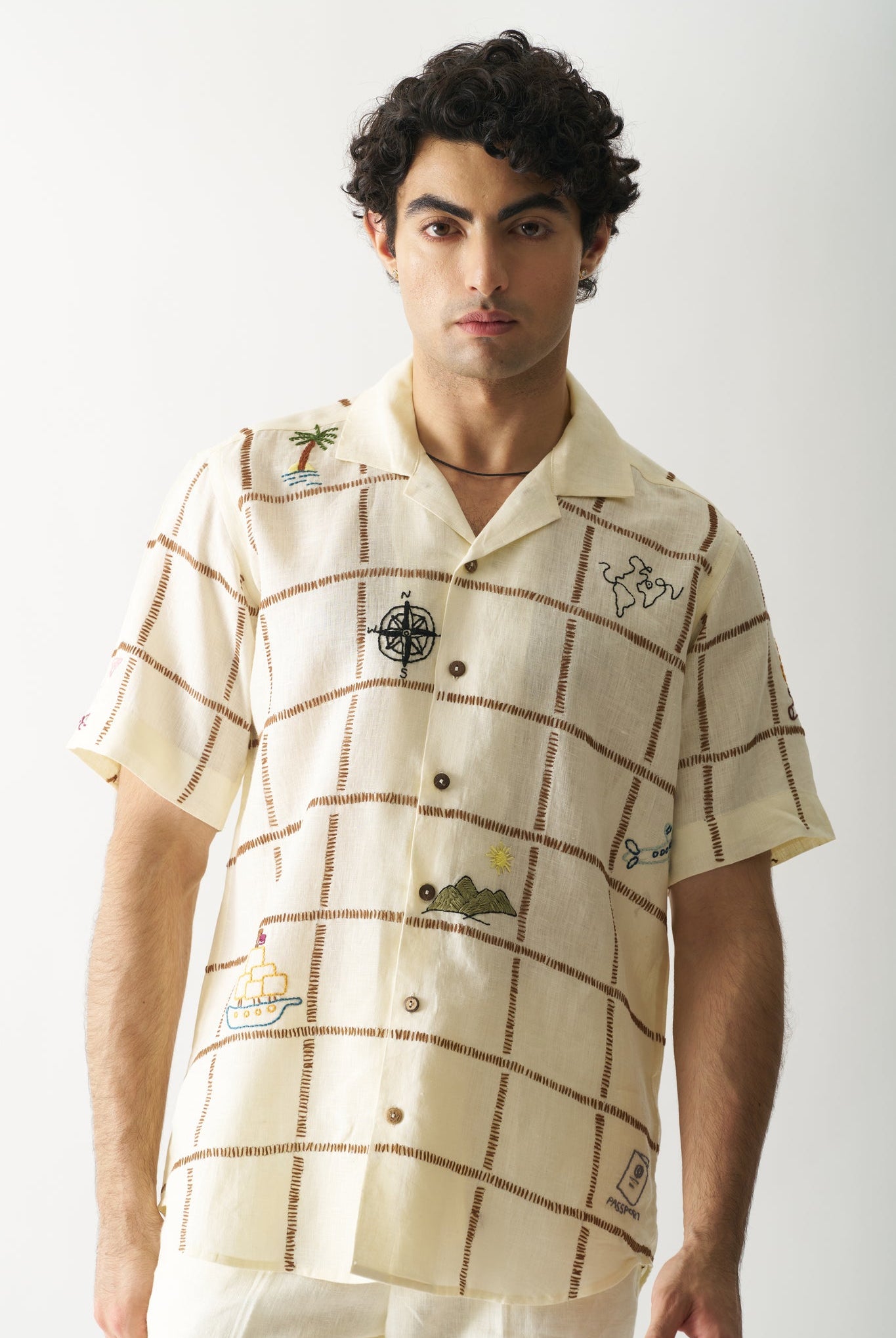Your Travel Buddy - Hand Embroidered Unisex Pure Linen Shirt - CiceroniShirtsCultura Studio
