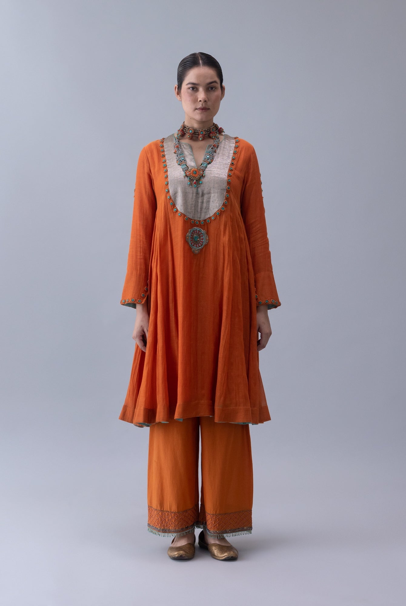 Yudron Orange Kurta - CiceroniKurta Set, Festive WearShades of India