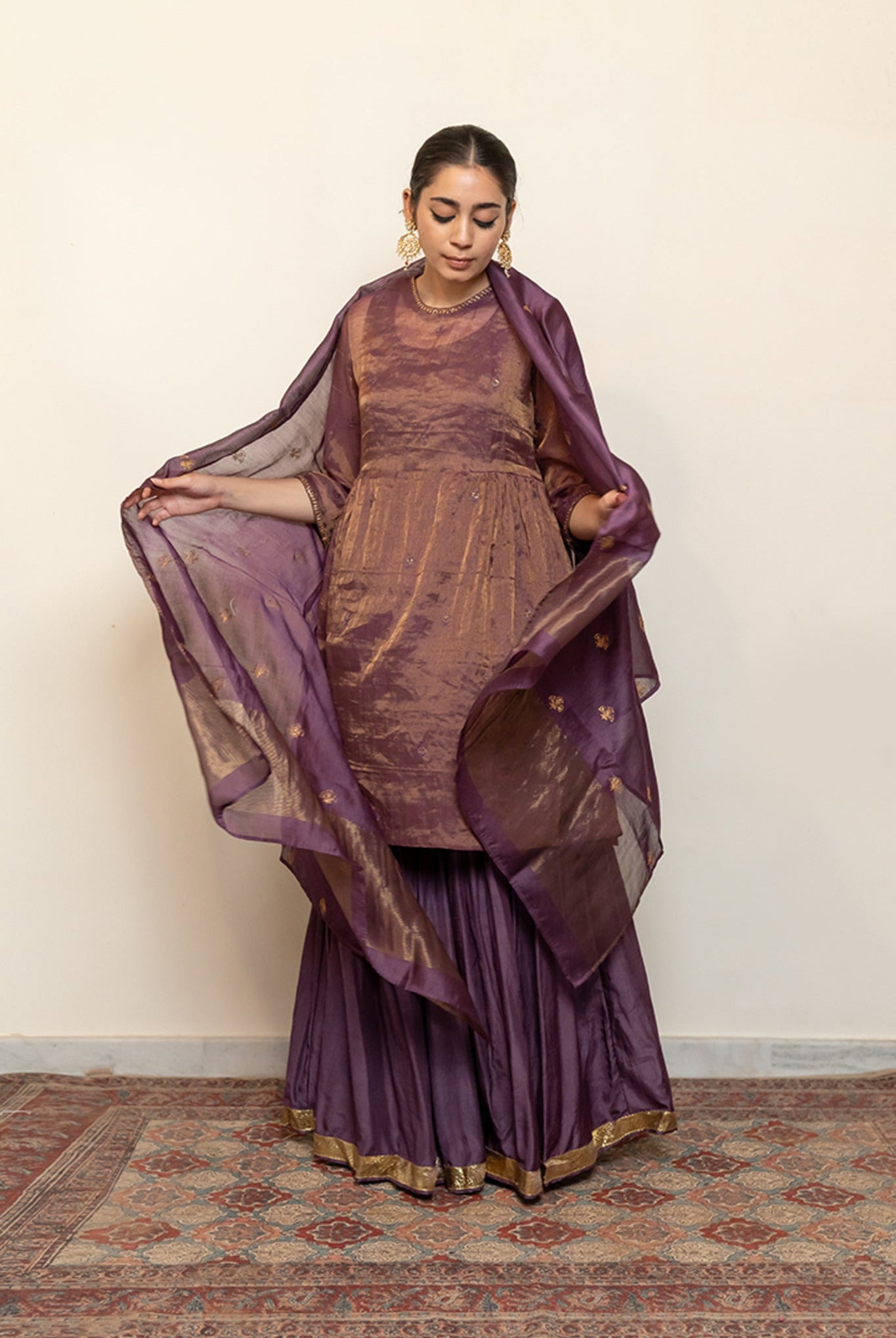 Zareen Gharara Set - Aubergine (Set of 3) - CiceroniKurta Set, Festive wearNirjara