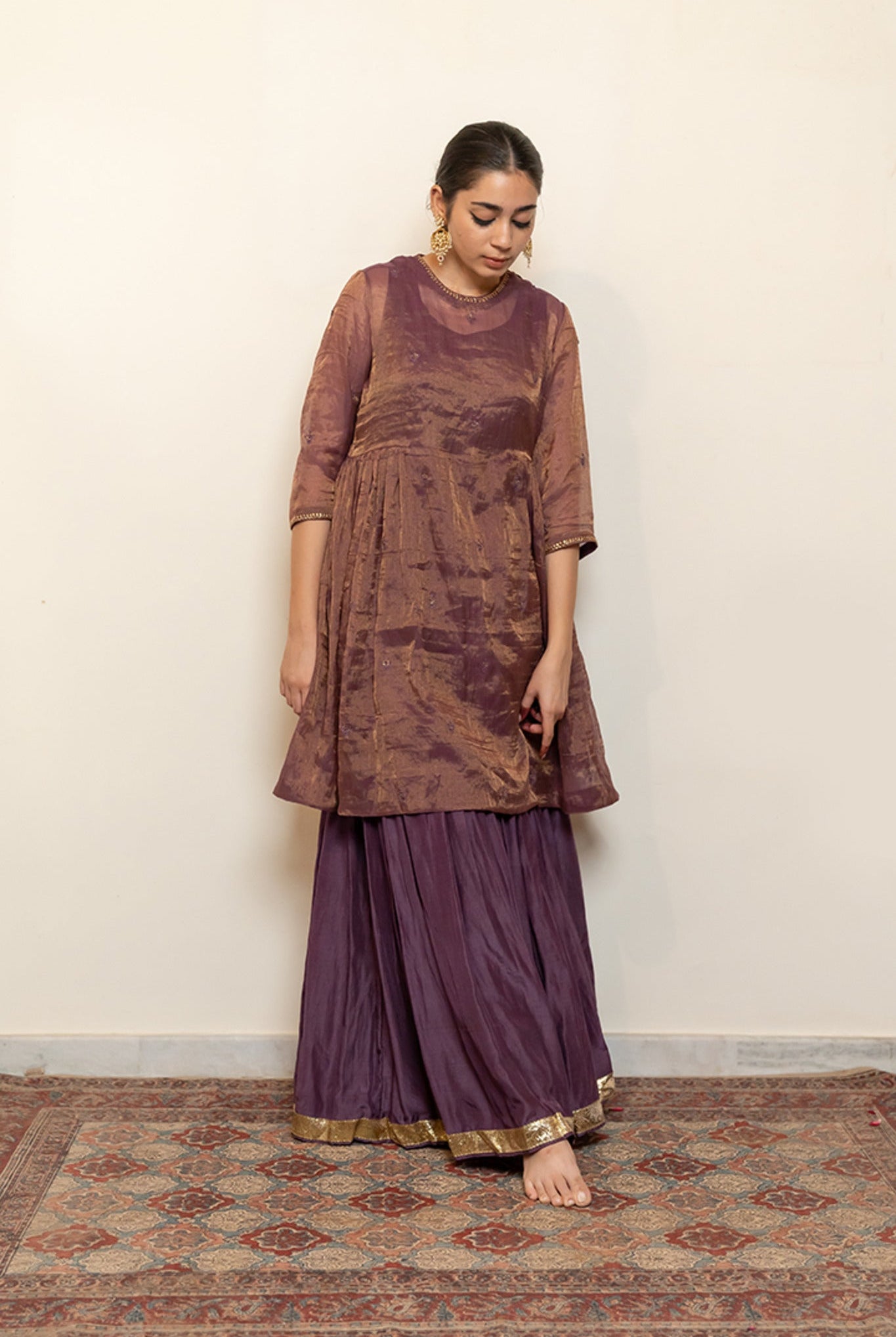 Zareen Gharara Set - Aubergine (Set of 3) - CiceroniKurta Set, Festive wearNirjara