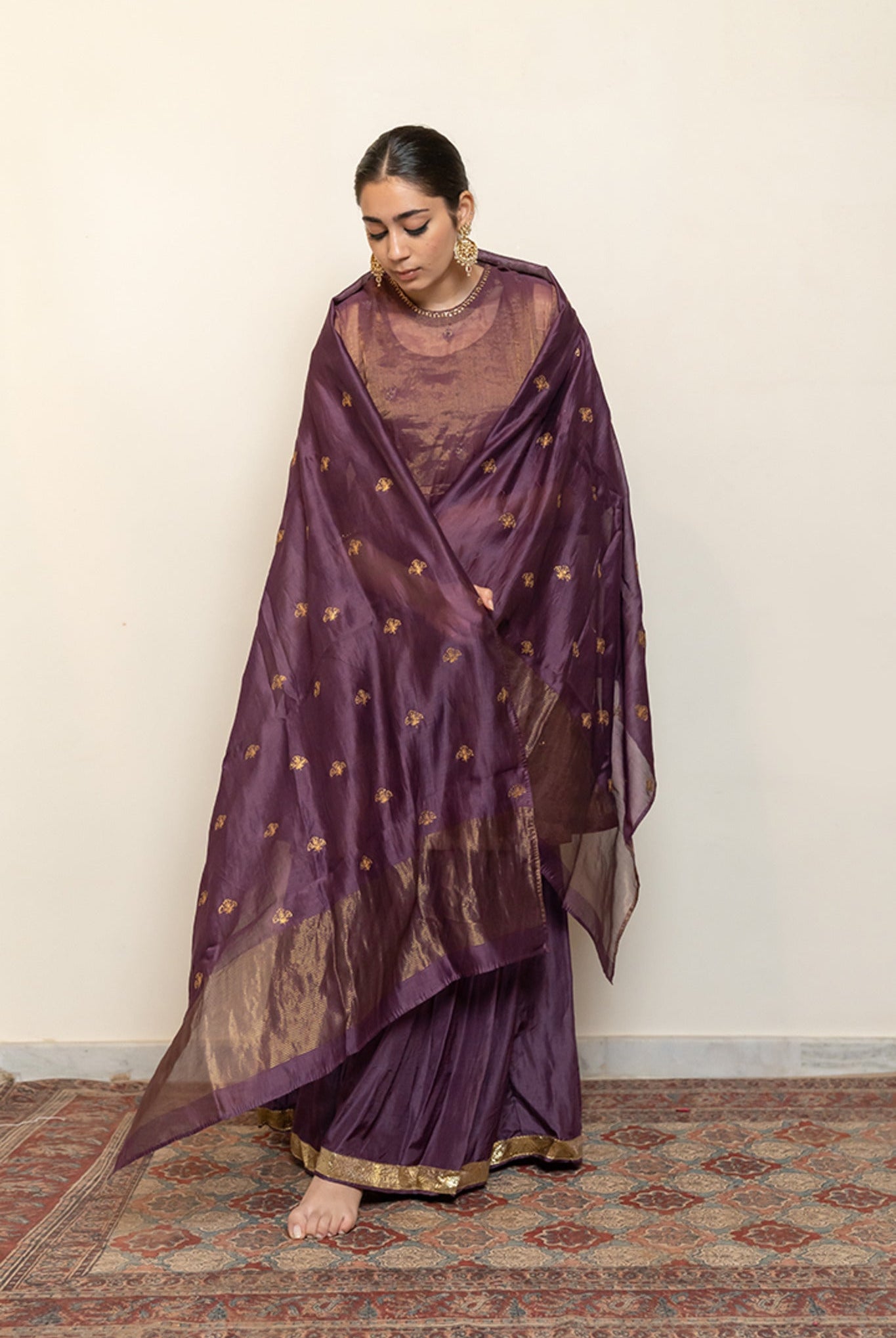 Zareen Gharara Set - Aubergine (Set of 3) - CiceroniKurta Set, Festive wearNirjara