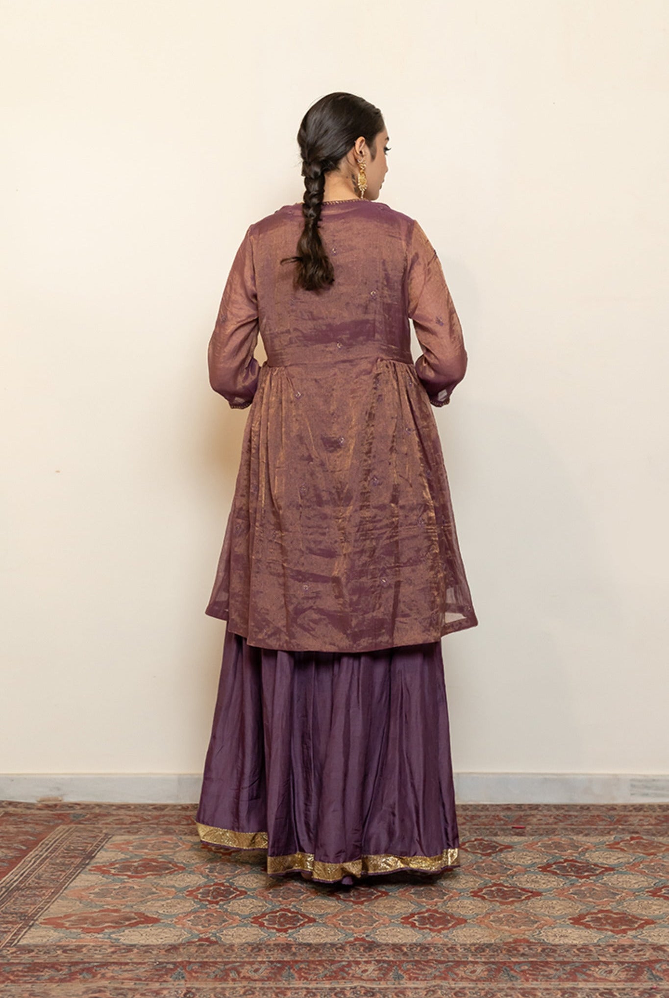 Zareen Gharara Set - Aubergine (Set of 3) - CiceroniKurta Set, Festive wearNirjara