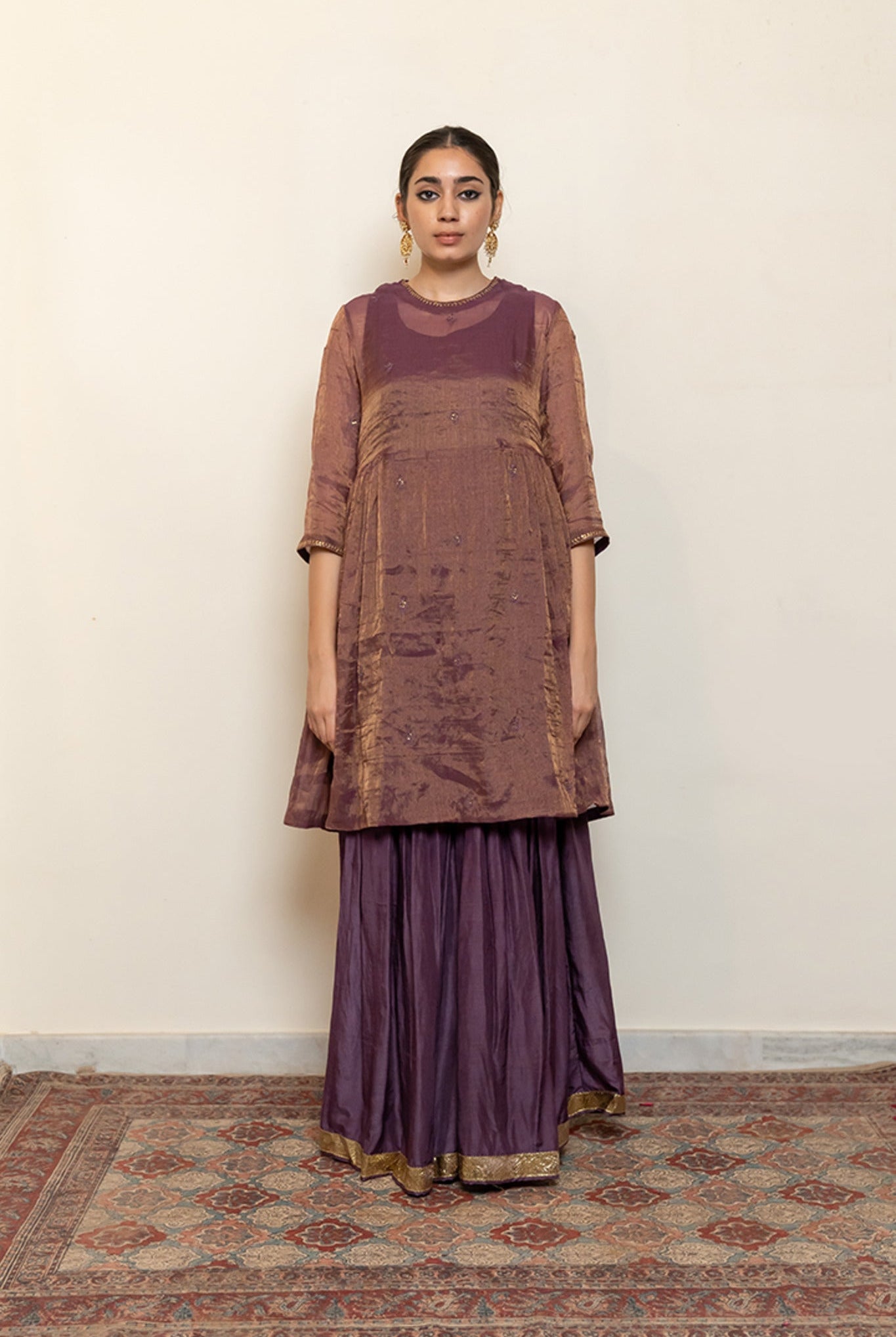 Zareen Gharara Set - Aubergine (Set of 3) - CiceroniKurta Set, Festive wearNirjara