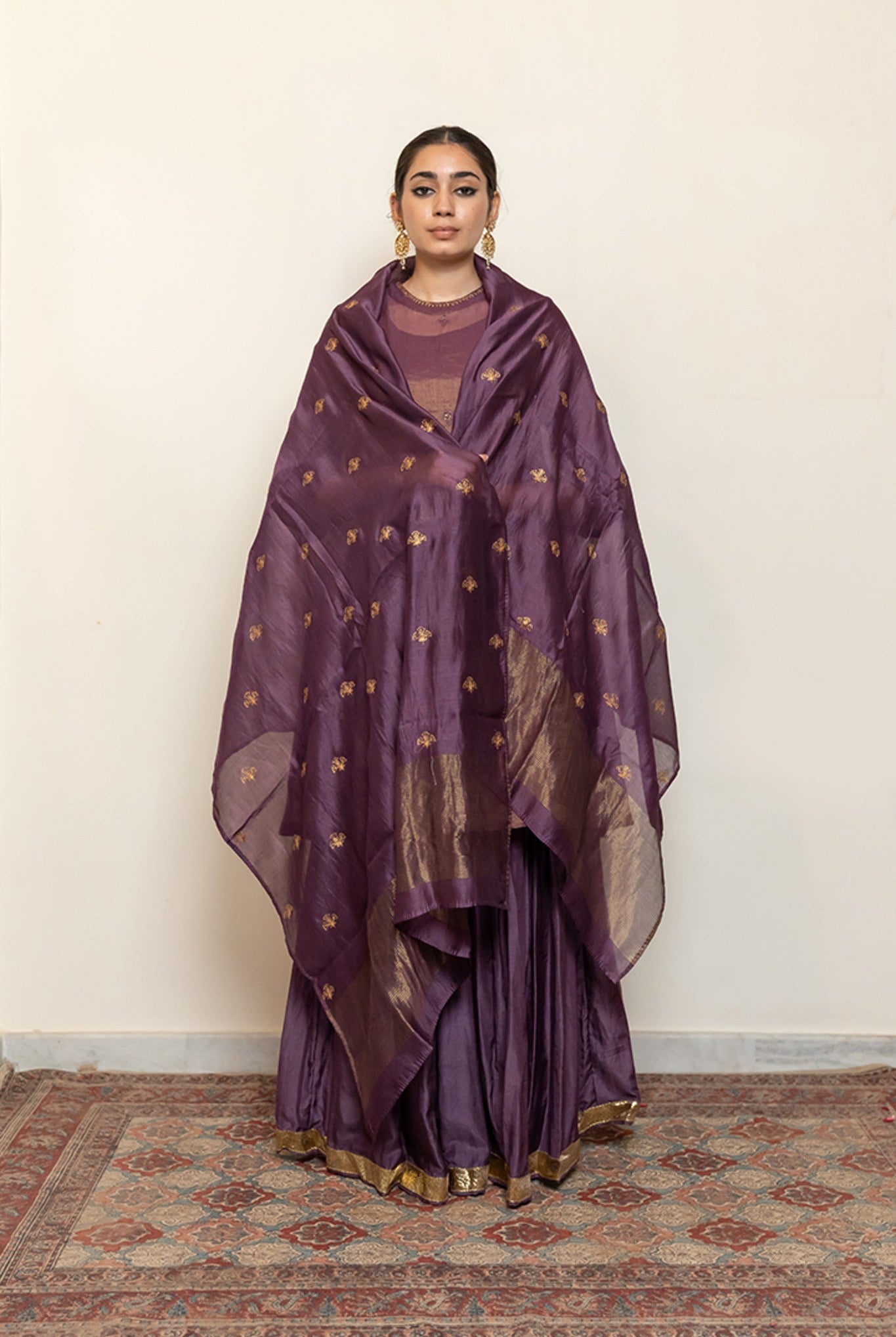 Zareen Gharara Set - Aubergine (Set of 3) - CiceroniKurta Set, Festive wearNirjara