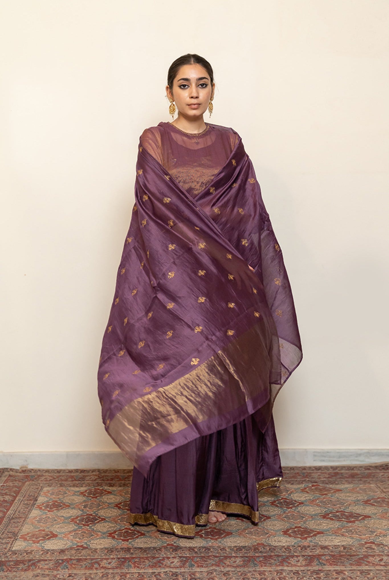 Zareen Gharara Set - Aubergine (Set of 3) - CiceroniKurta Set, Festive wearNirjara