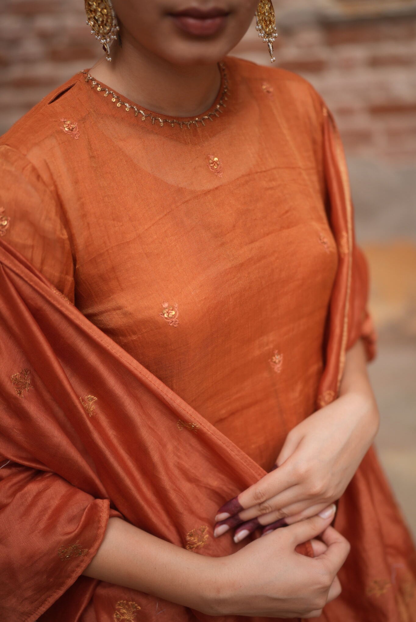Zareen Gharara Set - Rust (Set of 3) - CiceroniKurta Set, Festive wearNirjara