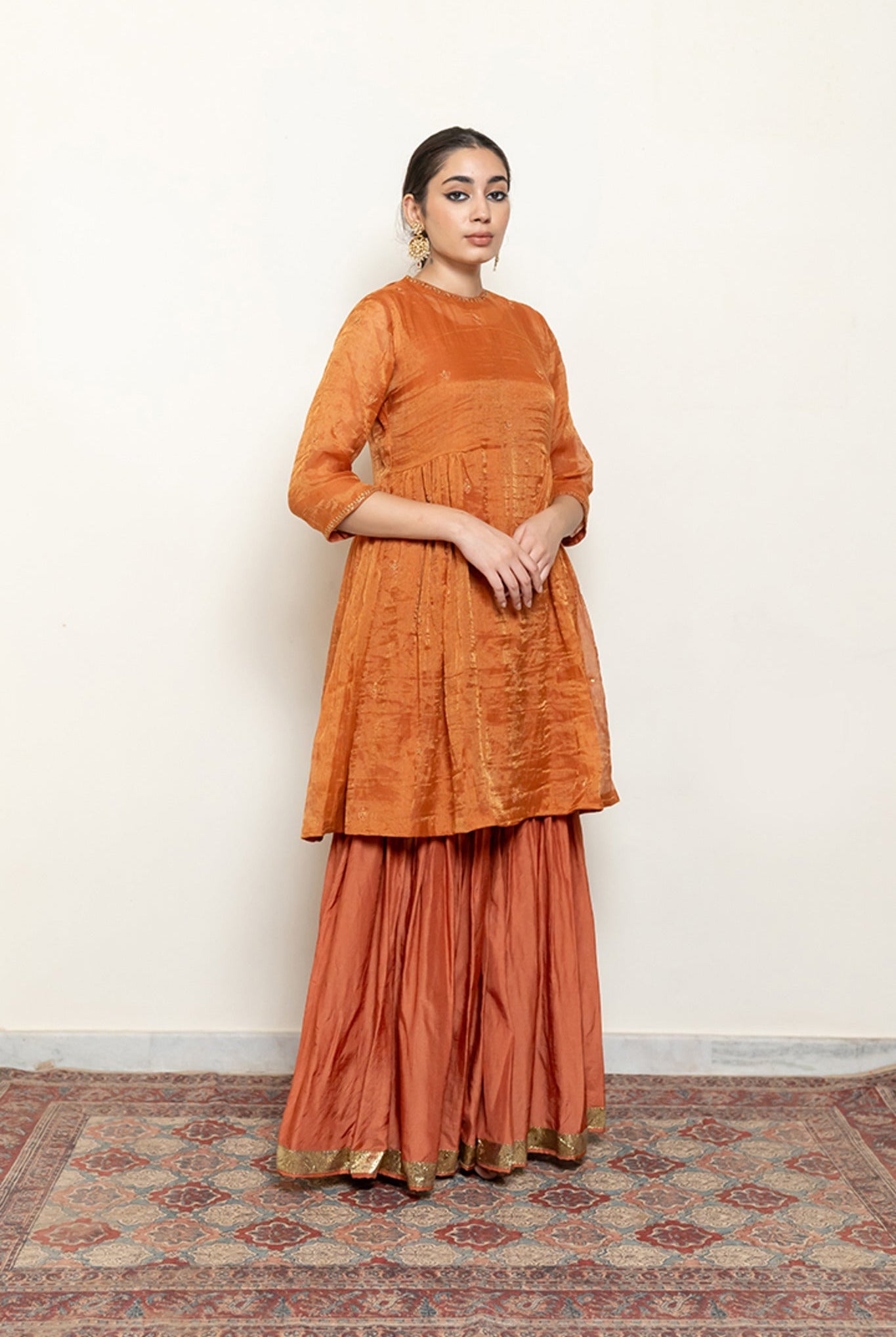 Zareen Gharara Set - Rust (Set of 3) - CiceroniKurta Set, Festive wearNirjara