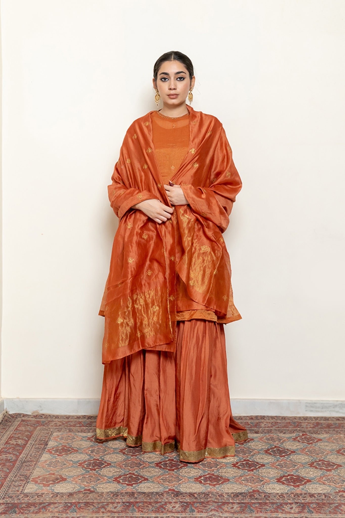 Zareen Gharara Set - Rust (Set of 3) - CiceroniKurta Set, Festive wearNirjara