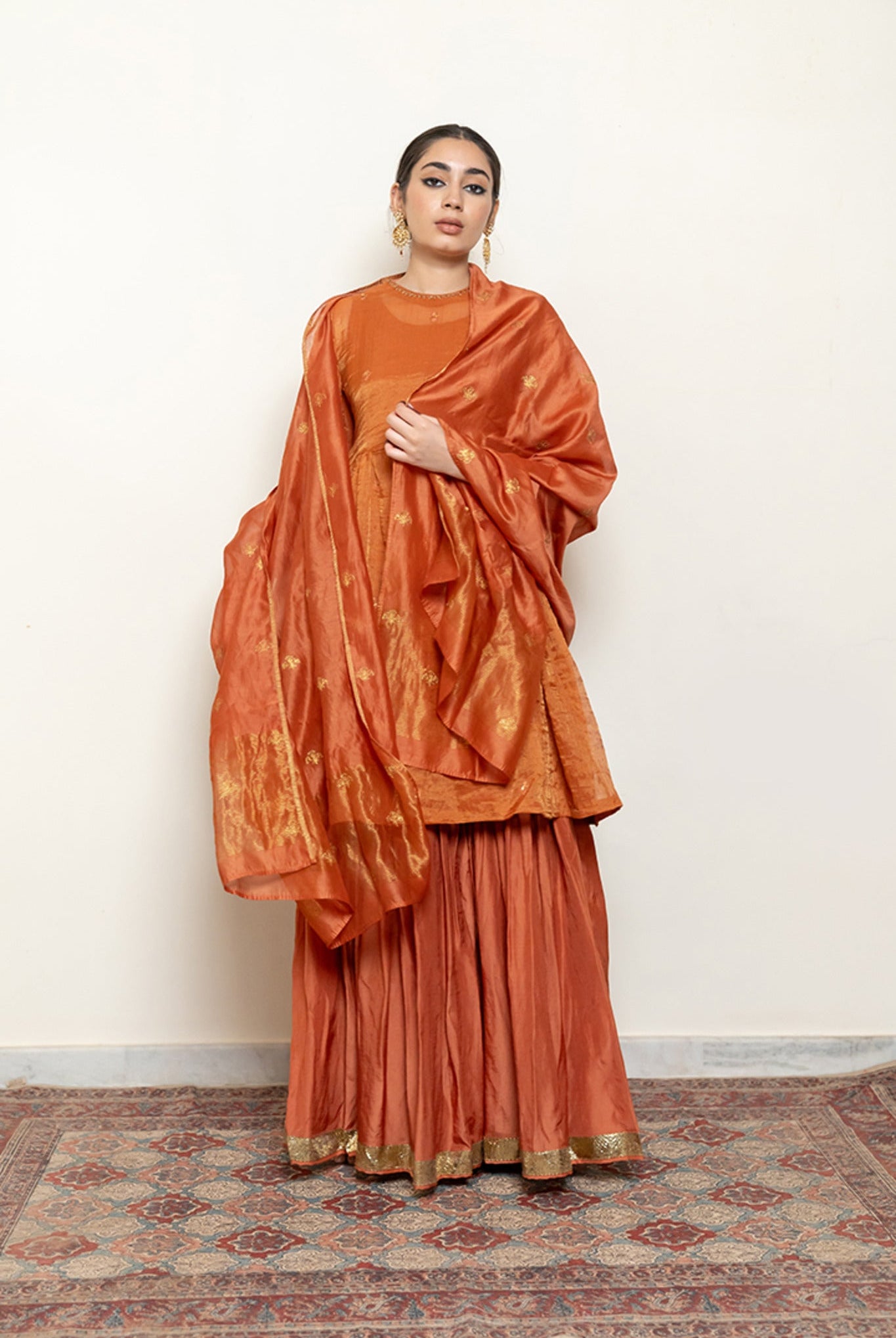 Zareen Gharara Set - Rust (Set of 3) - CiceroniKurta Set, Festive wearNirjara