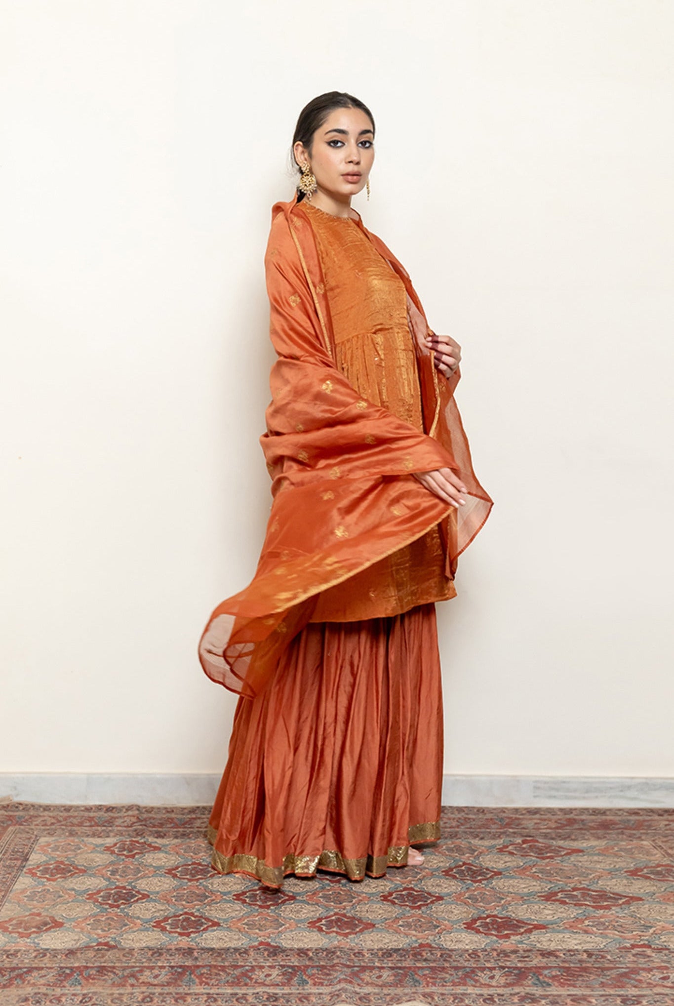 Zareen Gharara Set - Rust (Set of 3) - CiceroniKurta Set, Festive wearNirjara