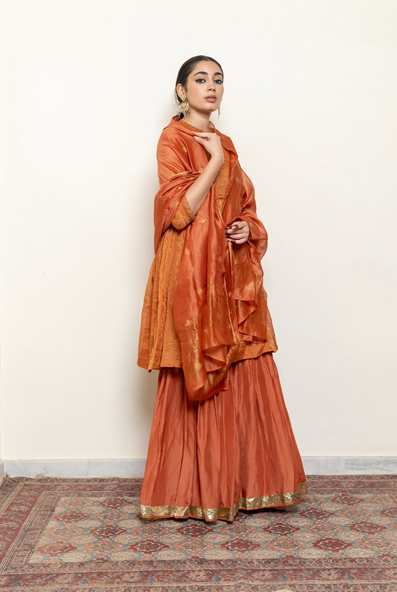 Zareen Gharara Set - Rust (Set of 3) - CiceroniKurta Set, Festive wearNirjara
